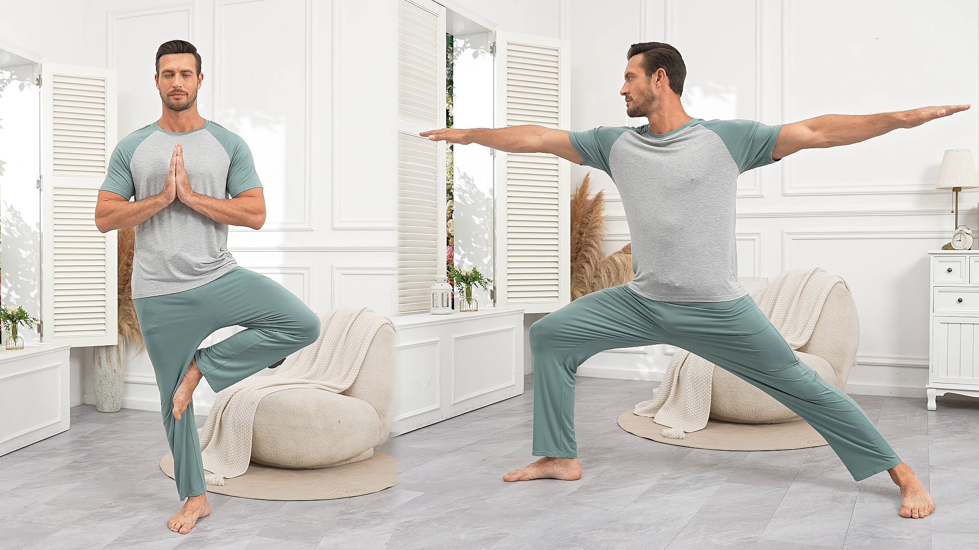 thumbnail video image 2 of ANLIQI Men's Pajama Sets Short Sleeve Top & Pant Soft Bamboo Rayon Pjs Set Lounge Sleepwear for Men (Grey Blue L), 2 of 7