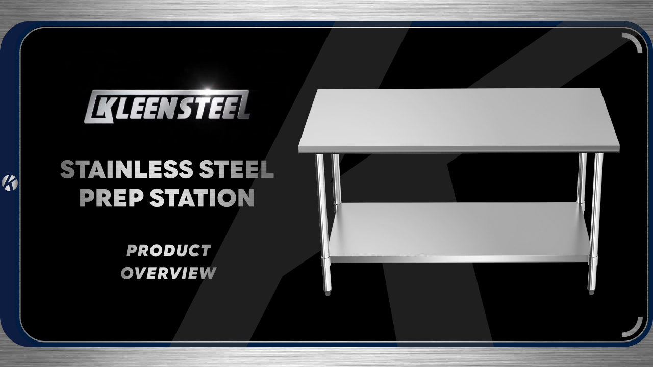 thumbnail video image 2 of Kleensteel NSF 24x24 Stainless Steel Workbench with Adjustable Undershelf, Heavy-Duty Commercial Prep Table, 2 of 11