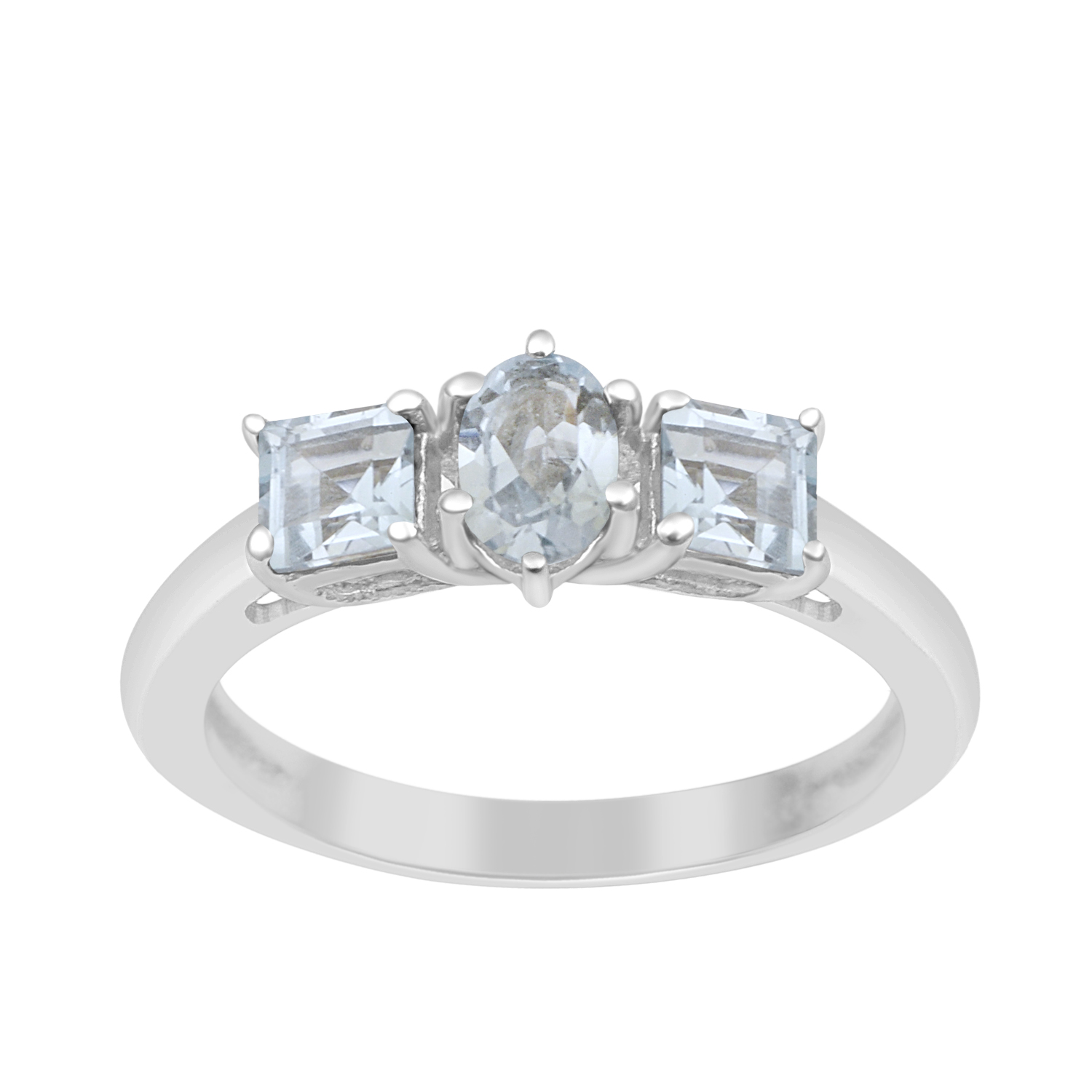 thumbnail video image 2 of 6X4mm Oval Shape Aquamarine Gemstone 925 Sterling Silver Three Stone Women Promise Ring, 2 of 7