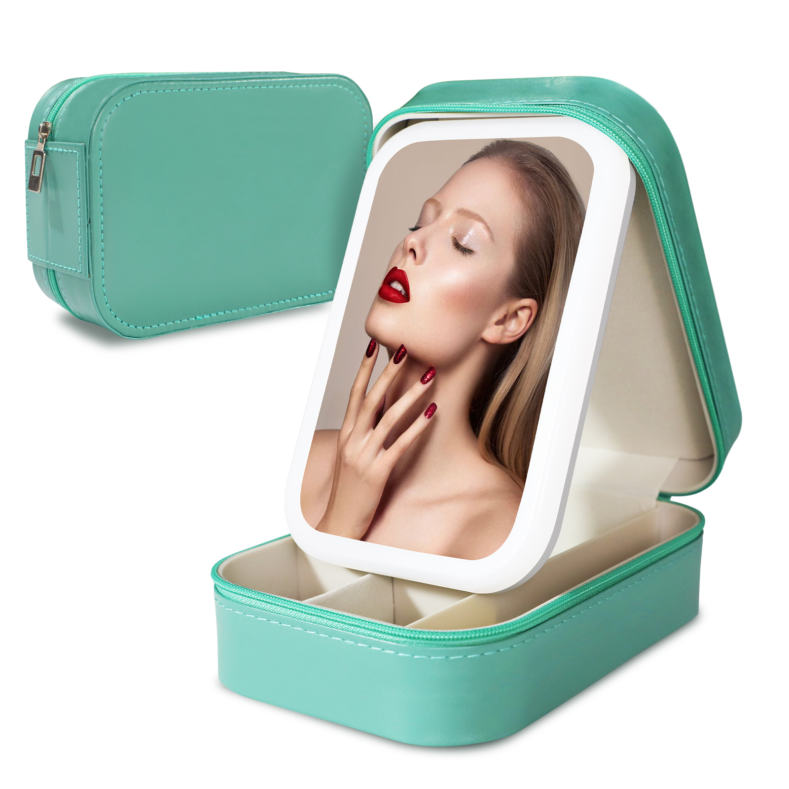 thumbnail video image 2 of HEYMKGO Travel Makeup Bag with LED Adjustable Makeup Mirror,Organizer Bag Portable Makeup Box, 2 of 11