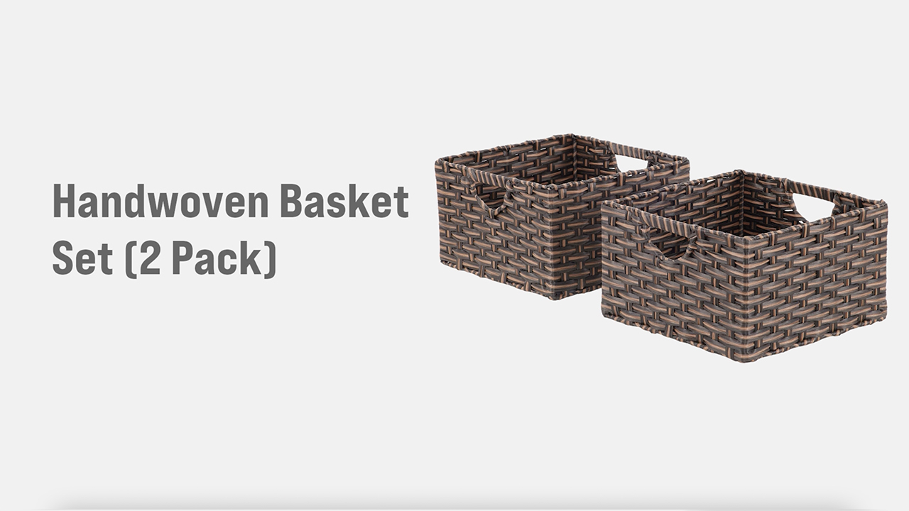 thumbnail video image 2 of Seville Classics Foldable Handwoven Cube Storage Basket (2-Pack), Mocha Brown, 2 of 7