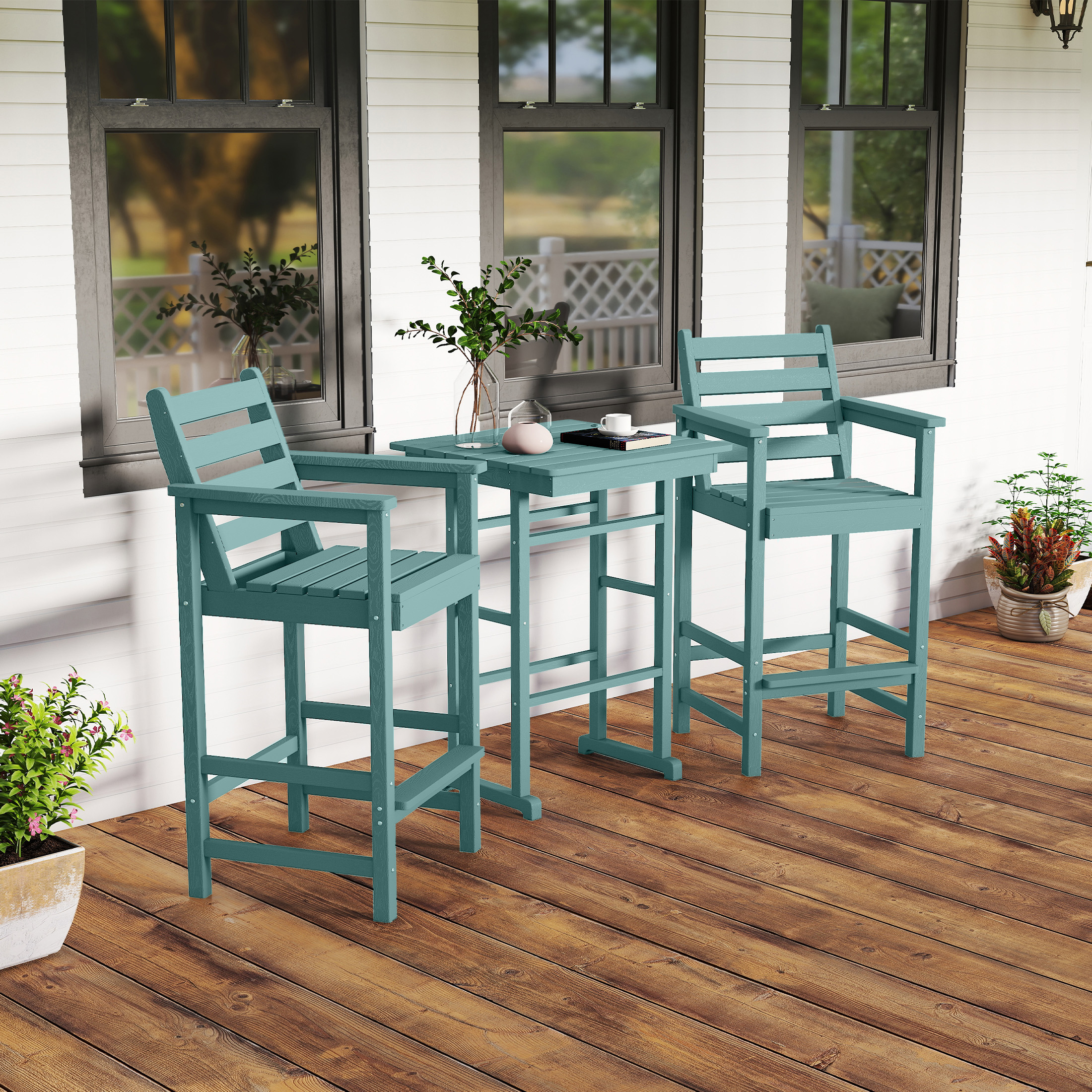 thumbnail video image 2 of AreShark Outdoor Bar Set,2 Tall Adirondack Chairs and Table, All Weather HDPE Bar Height Outdoor Table and Chairs Set for Bistro Patio Balcony, Black, 2 of 10
