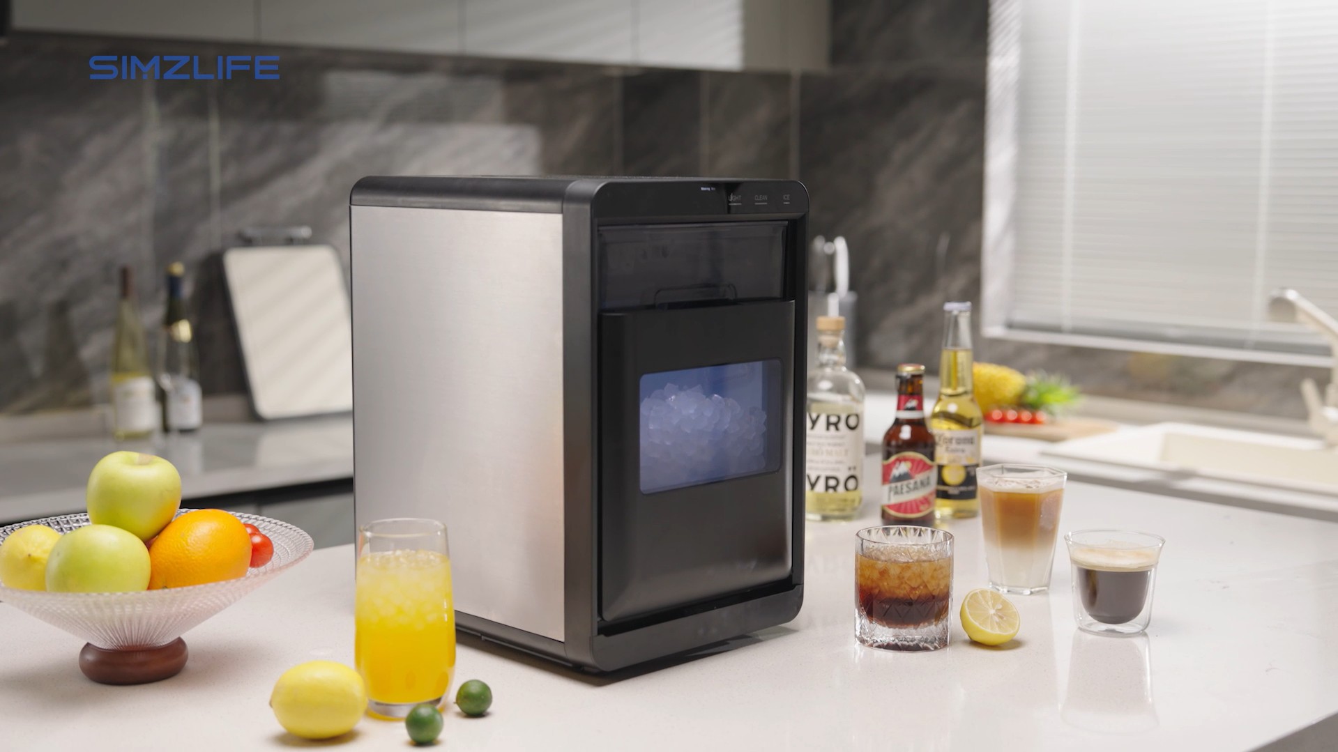 thumbnail video image 2 of Simzlife Nugget Ice Maker Countertop, 44 lbs/24H, Soft Chewable Sonic-Style Pebble Ice machine, One-Touch Self-Cleaning, Stainless Steel Black, 2 of 13