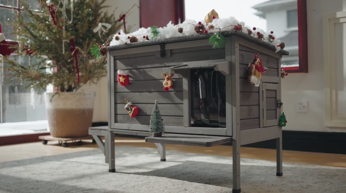 thumbnail video image 2 of Aivituvin Outdoor Cat House Weatherproof with Insulated Liner, Feral Cat Enclosure Grey Color, 2 of 9