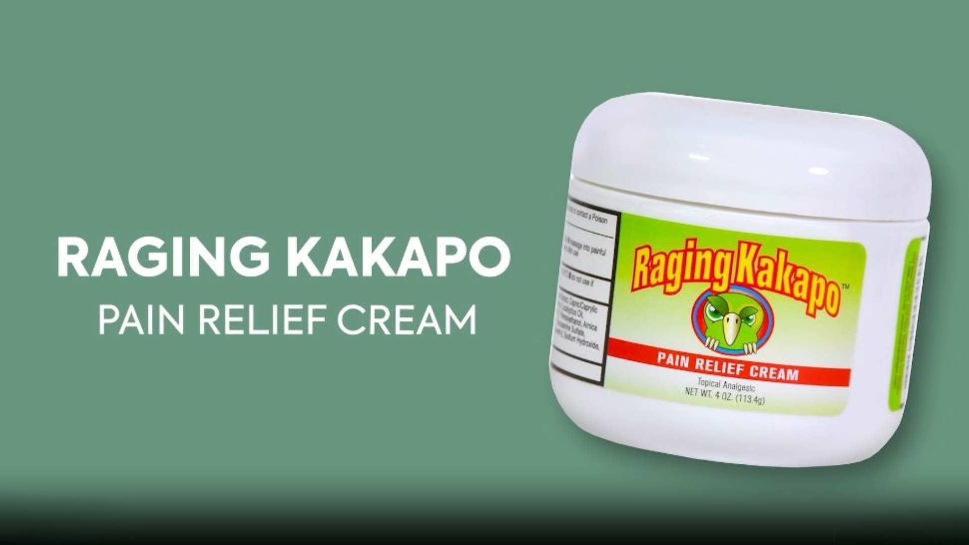 thumbnail video image 2 of Raging Kakapo Pain Relief Cream - Sore Muscles, Joint Pain & Aches - Odor Free, Non-Greasy Pain Cream - Histamine Dihydrochloride, Capsaicin, Emu Oil, Arnica & More, 4 oz. Jar, 2 of 8