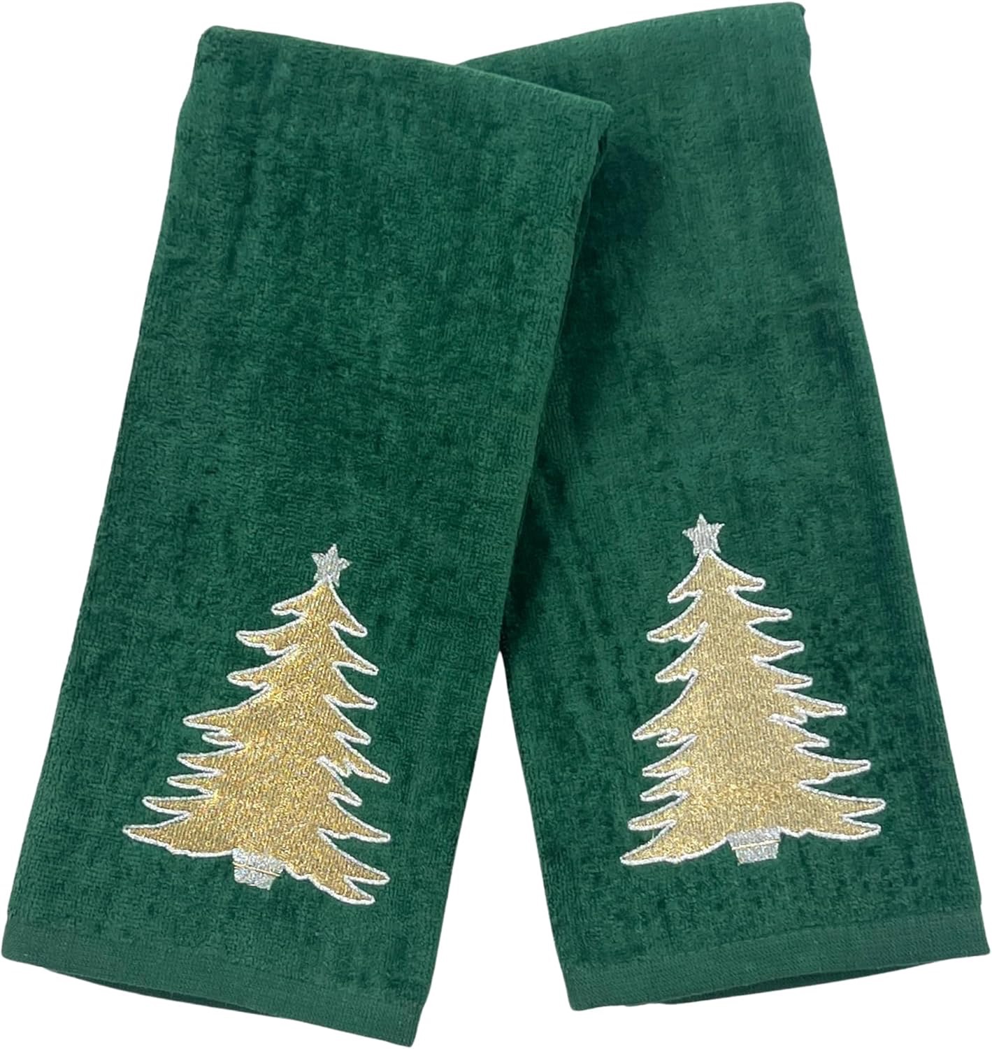 thumbnail video image 2 of Serafina Home Christmas Bathroom Hand Towels – Set of 2 Dark Green 100% Cotton Embroidered Golden Christmas Tree – 25 x 16” Decorative Bath & Kitchen Towels, 2 of 7