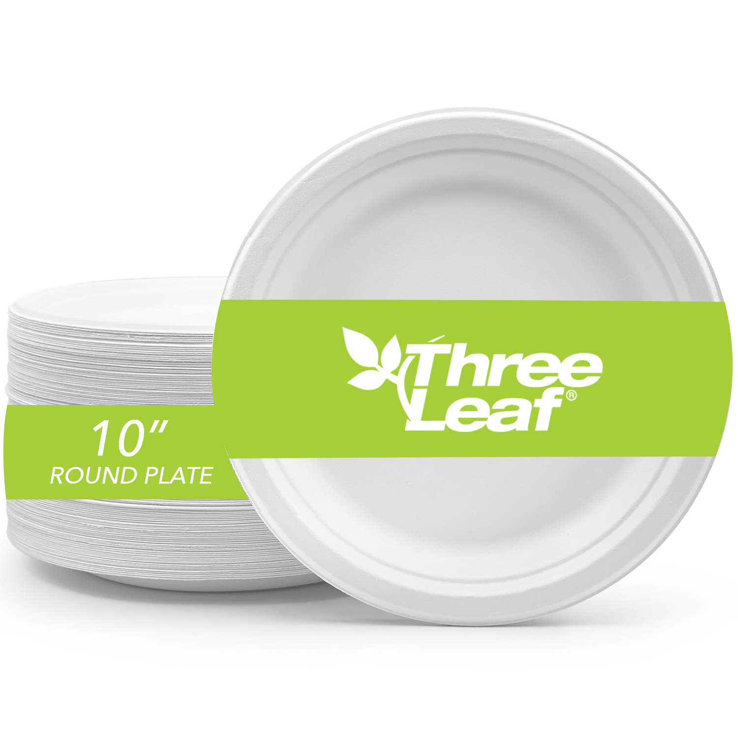 thumbnail video image 2 of Three Leaf 10” Bagasse Round Disposable Plates 500 Ct Heavy-Duty Super Strong White Eco-Friendly Biodegradable Compostable Sugarcane Plates for Parties Catering BBQ and Events, 2 of 7