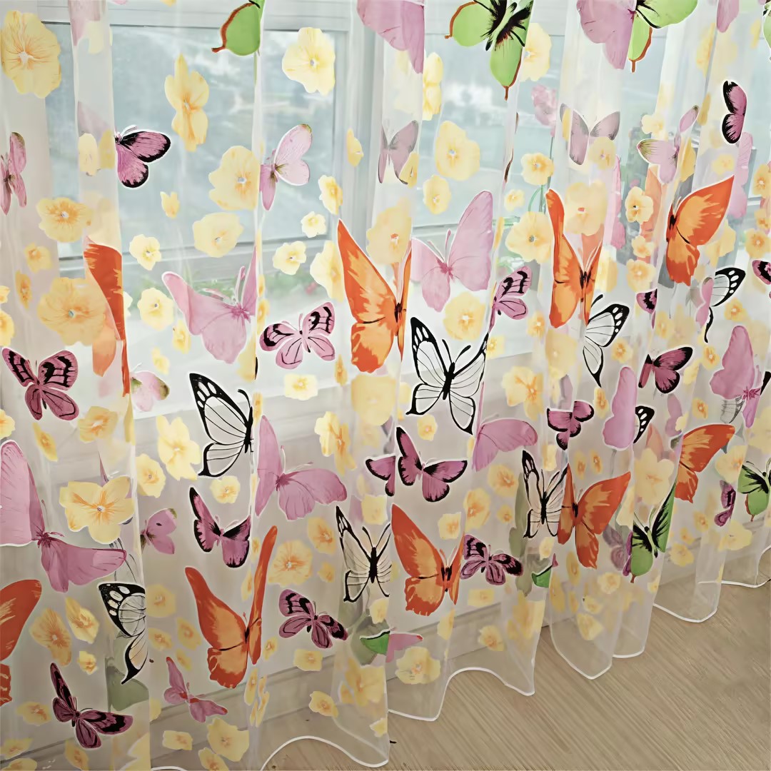thumbnail video image 2 of Clearance below $10 Curtain 2pcs Butterfly Window Panels Drapes Curtains Voile Tulle Home Room 39.4 X 78.8, 2 of 7