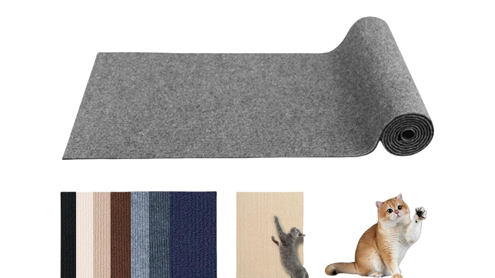 thumbnail video image 2 of Self-Adhesive Cat Scratch Protector Carpet - Cut-to-Fit, DIY Customizable Protector for Furniture, Walls, Shelves & Couches (Dark Blue,15.7”*39.4”), 2 of 9