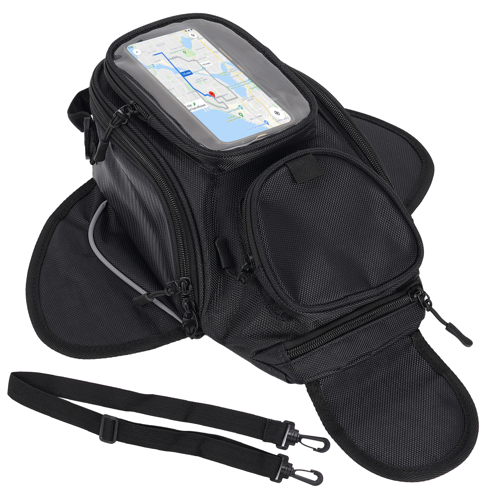 thumbnail video image 2 of XiongXiong Magnetic Motorcycle Tank Bag Oil Fuel Gas Backpack Oxford Cloth Waterproof Wear Resistant for Riding, Phone GPS, 2 of 14