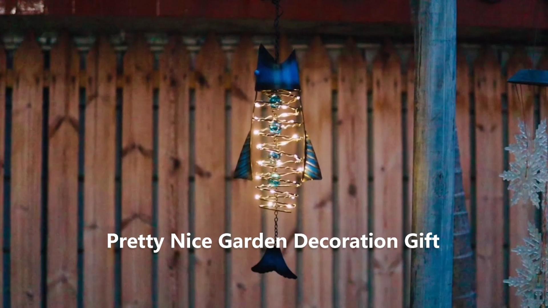 thumbnail video image 2 of HONGLAND Outdoor Hanging Lanterns Fish Solar Outdoor Hanging Lanterns, Rustproof, 2 of 14