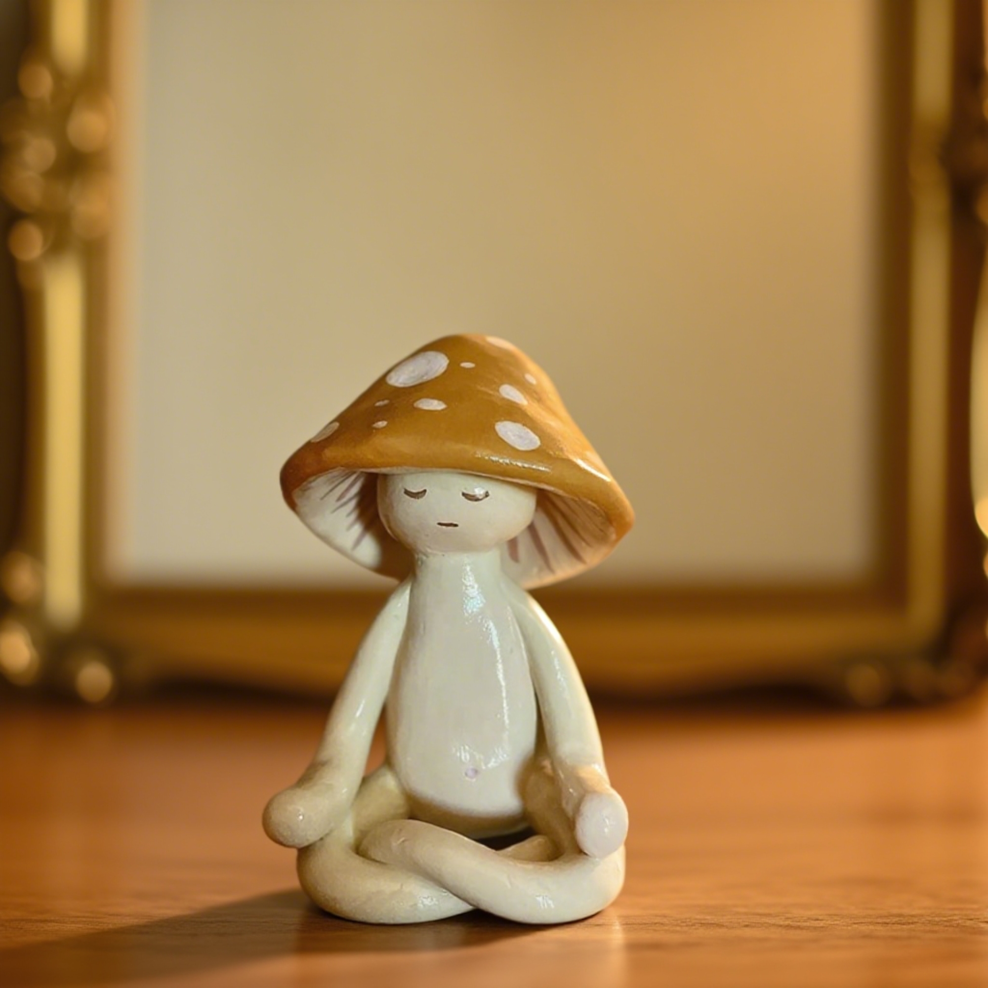 thumbnail video image 2 of Yoga Mushroom Figurines, Cute Mushroom Decor Accent for Desktop, Bookshelf, Shelf, Home, Fairy Garden, Meditation Statues, Gift for Women, 2 of 10