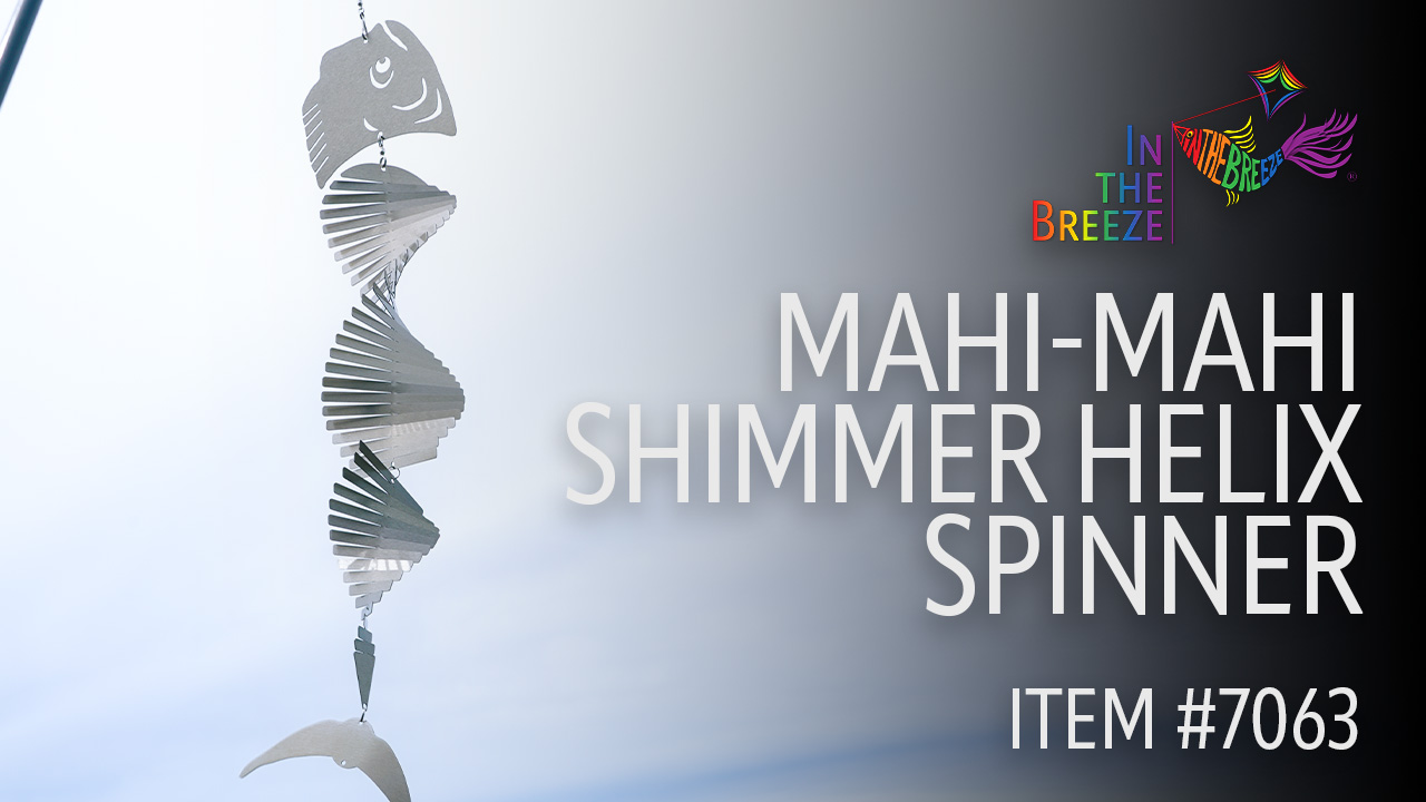 thumbnail video image 2 of In the Breeze 7063 — Fish Shimmer Helix Hanging Wind Spinner, Stainless Steel, Dorado/Mahi-Mahi, 2 of 7