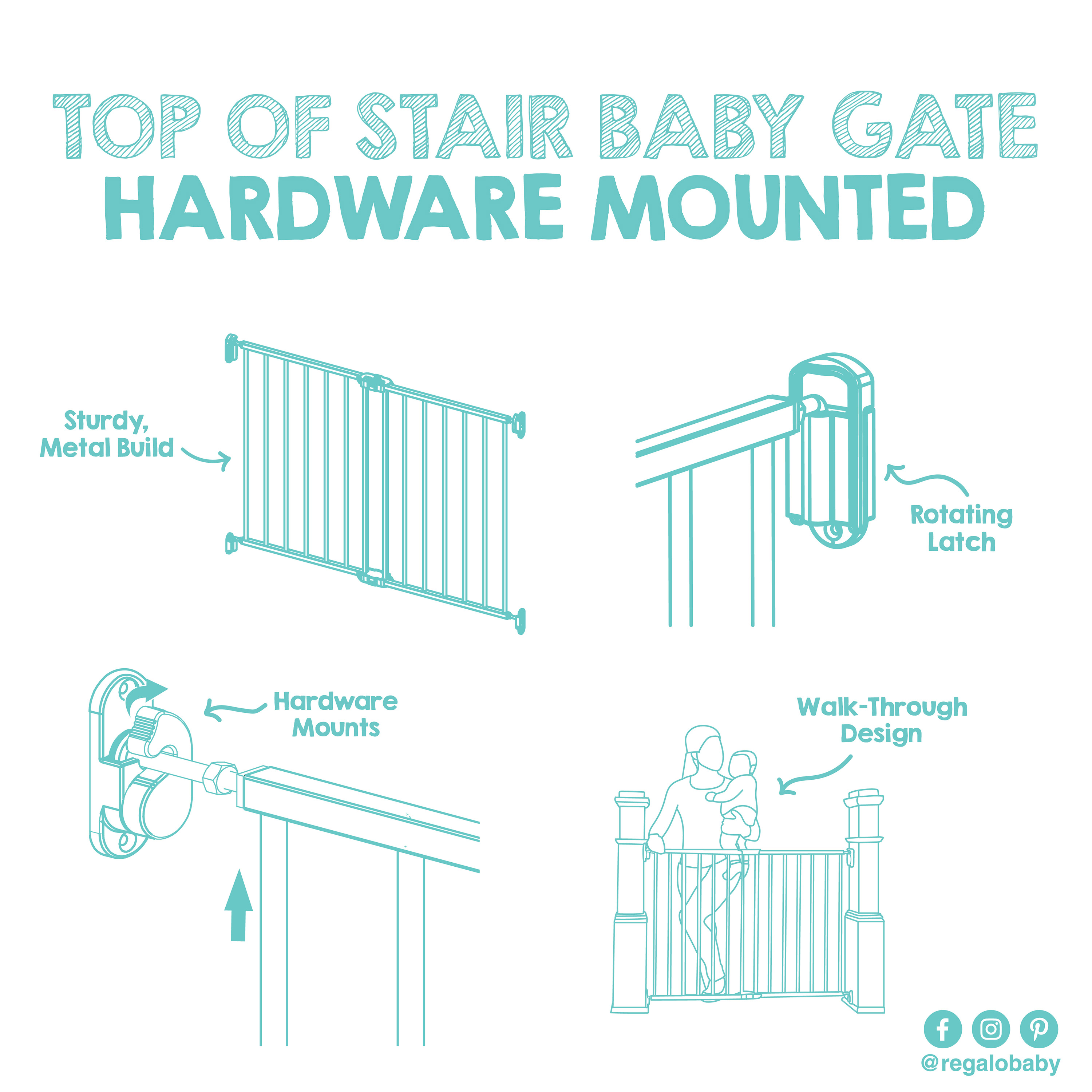 thumbnail video image 2 of Regalo Extra Wide 2-in-1 Stairway & Hallway Baby Safety Gate with Mounting Kit, 24-40.5 in, Ages 6-24 Months, 2 of 9