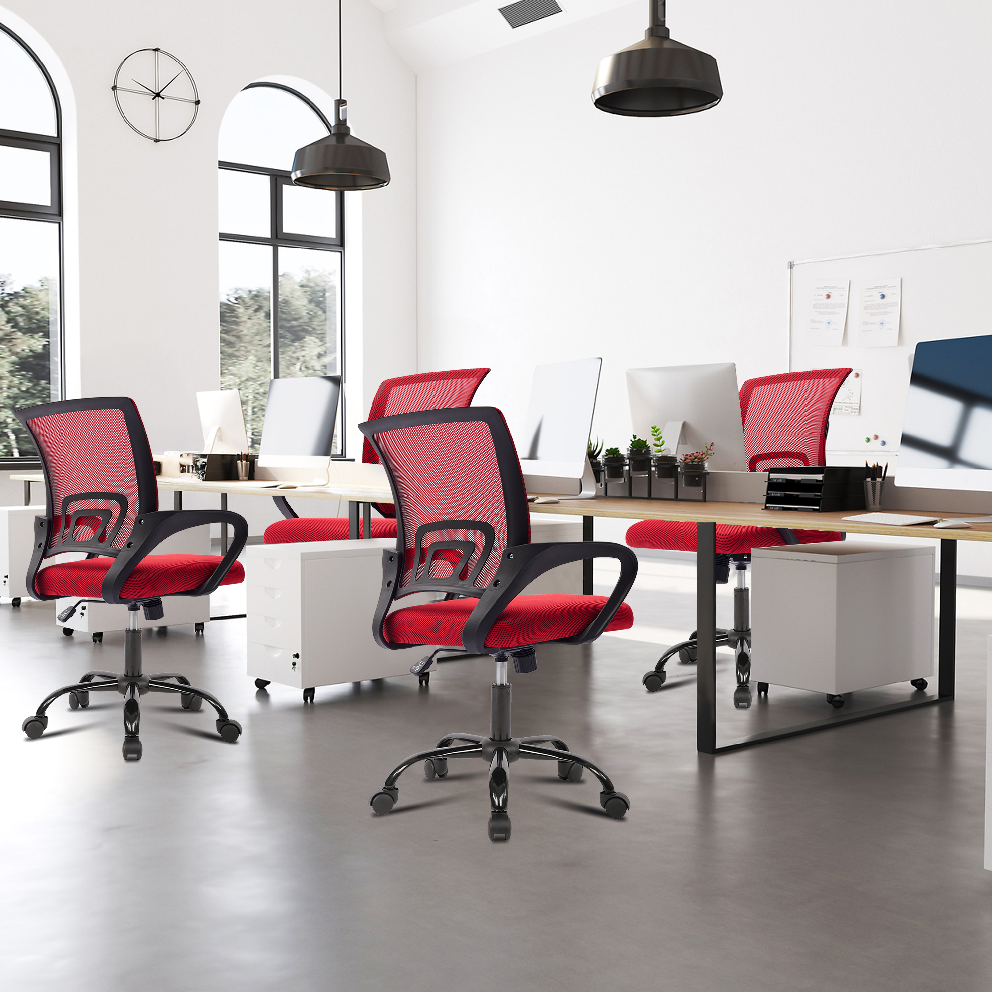 thumbnail video image 2 of JONPONY Ergonomic Office Chair, Lumbar Support, Adjustable Height with Armrests for Adults,Red, 2 of 11