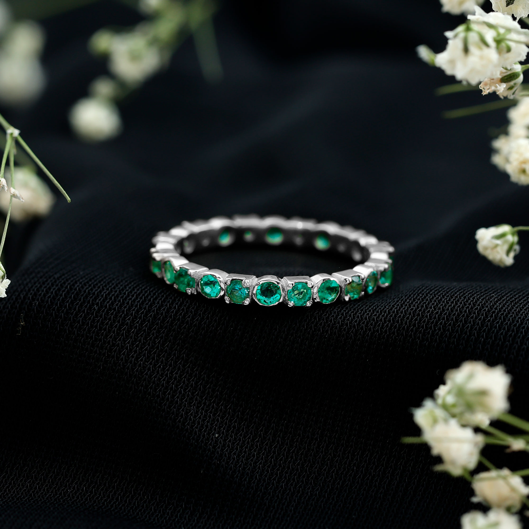 thumbnail video image 2 of Rosec Jewels 3/4 CT Round Emerald Eternity Ring for Women, Fine Emerald Ring, Anniversary Gift for Her, Gold Emerald Full Eternity Ring, 10K Yellow Gold, US 12.00, 2 of 9