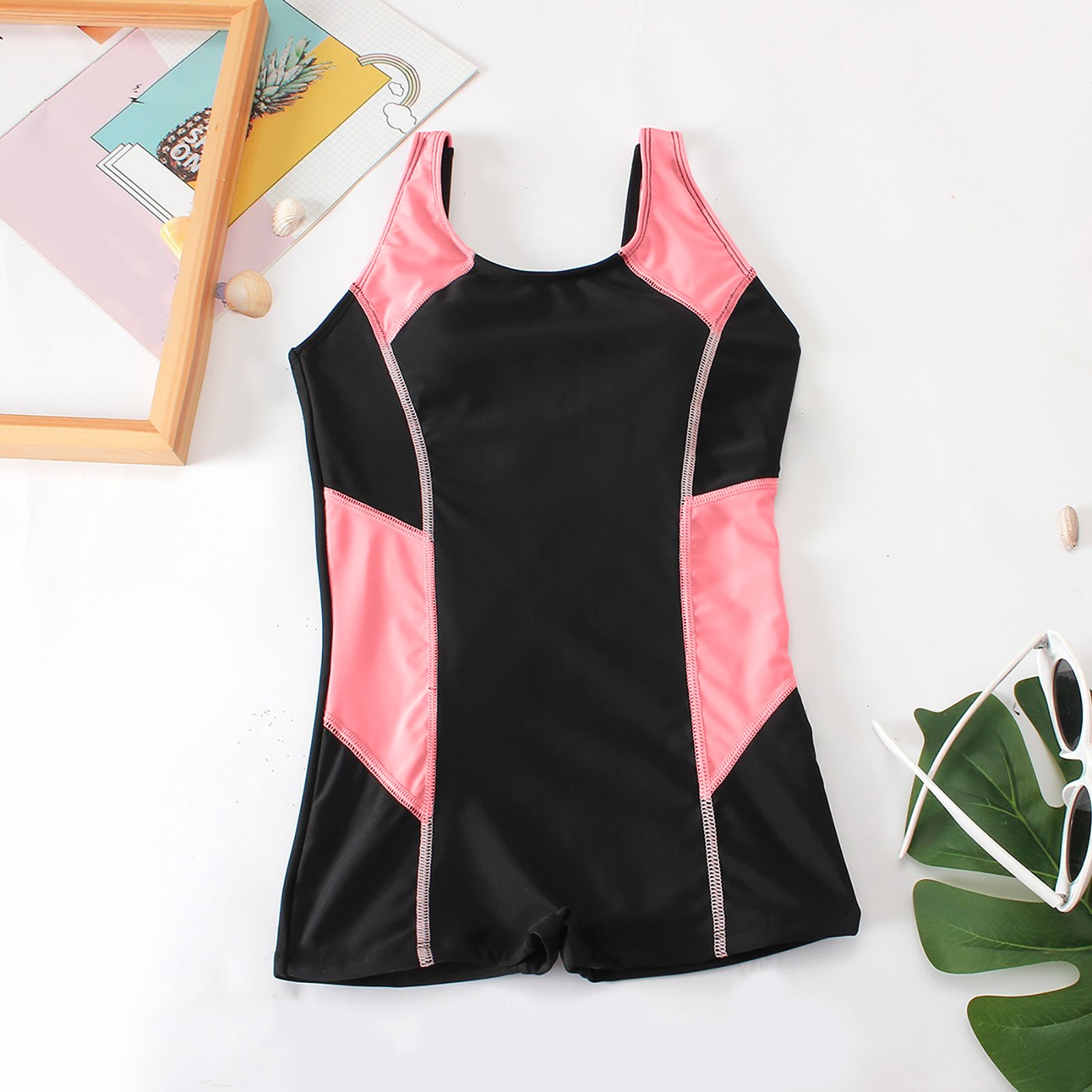 thumbnail video image 2 of Girls Swimsuit 1 Piece Shorts Swimwear Toddler Girls Swimwear Back Cutout Bathing Suit Rash Guard Swimwear Sunsuit for Tween Kids(Size 8 Years,fg1-Black), 2 of 5