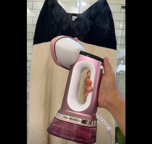 thumbnail video image 3 of Hamilton Beach 3-in-1 Handheld Clothes Steamer and Iron, 1700 W 300 ml Clothing Steamer, 45-Second Heat Up, 27 Minutes of Steam, Rose, 3 of 10