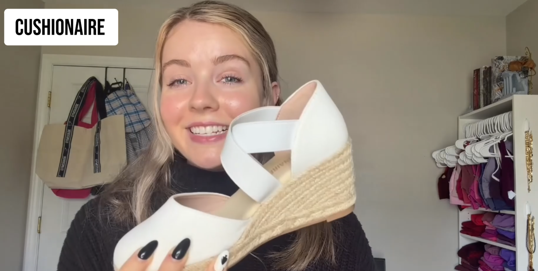 thumbnail video image 2 of Cushionaire Chica Espadrille Wedge Sandals for Women Slip On Closed Toe Women Shoes with Elastic Straps and Stylish Everyday Comfort, 2 of 21