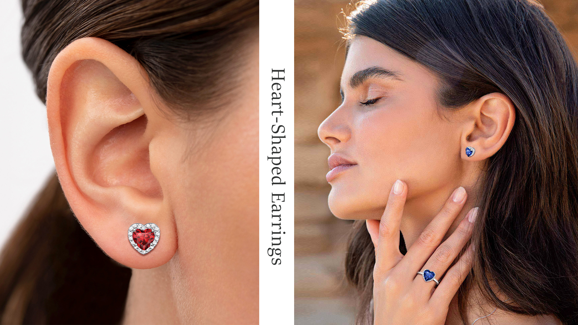 thumbnail video image 2 of Bestyle Birthstone Stud Earrings for Women, Pure 925 Sterling Silver Heart Created Diamond Studs Earrings Valentines Day/Birthday Gifts - September, 2 of 8