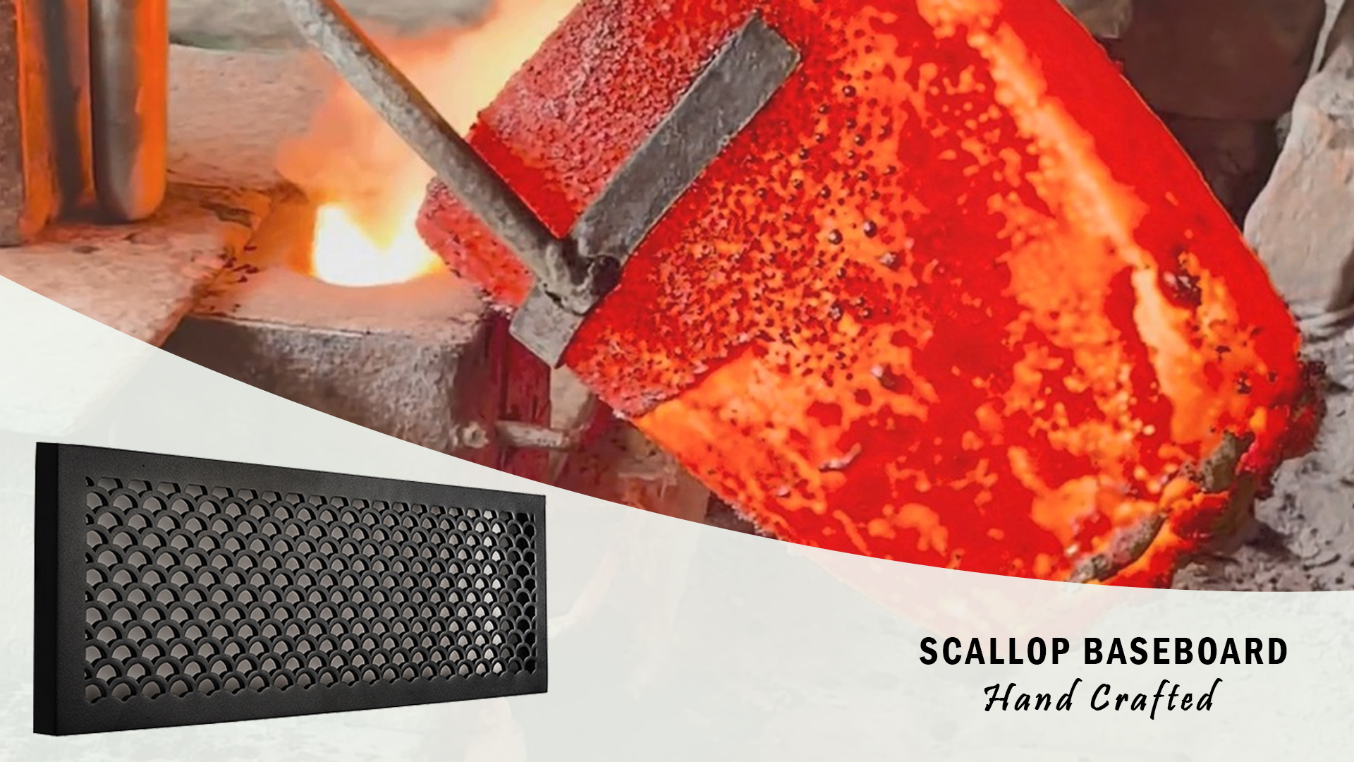 thumbnail video image 2 of Scallop BASEBOARD 6"x10" Duct opening Solid Cast Aluminum Grill Vent Cover | Powder Coated| (Overall 8"x12"), 2 of 9