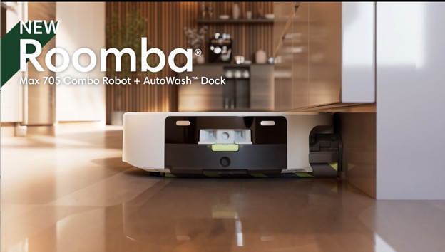 thumbnail video image 2 of iRobot Roomba Max 705 Combo Robot Vacuum & Mop +AutoWash Dock,Extending Self-Cleans Roller Mop,2 Brushes,Self-Empties,Heat-Wash & Dry, LiDAR,Avoids Obstacles,Model X185020,White, 2 of 11