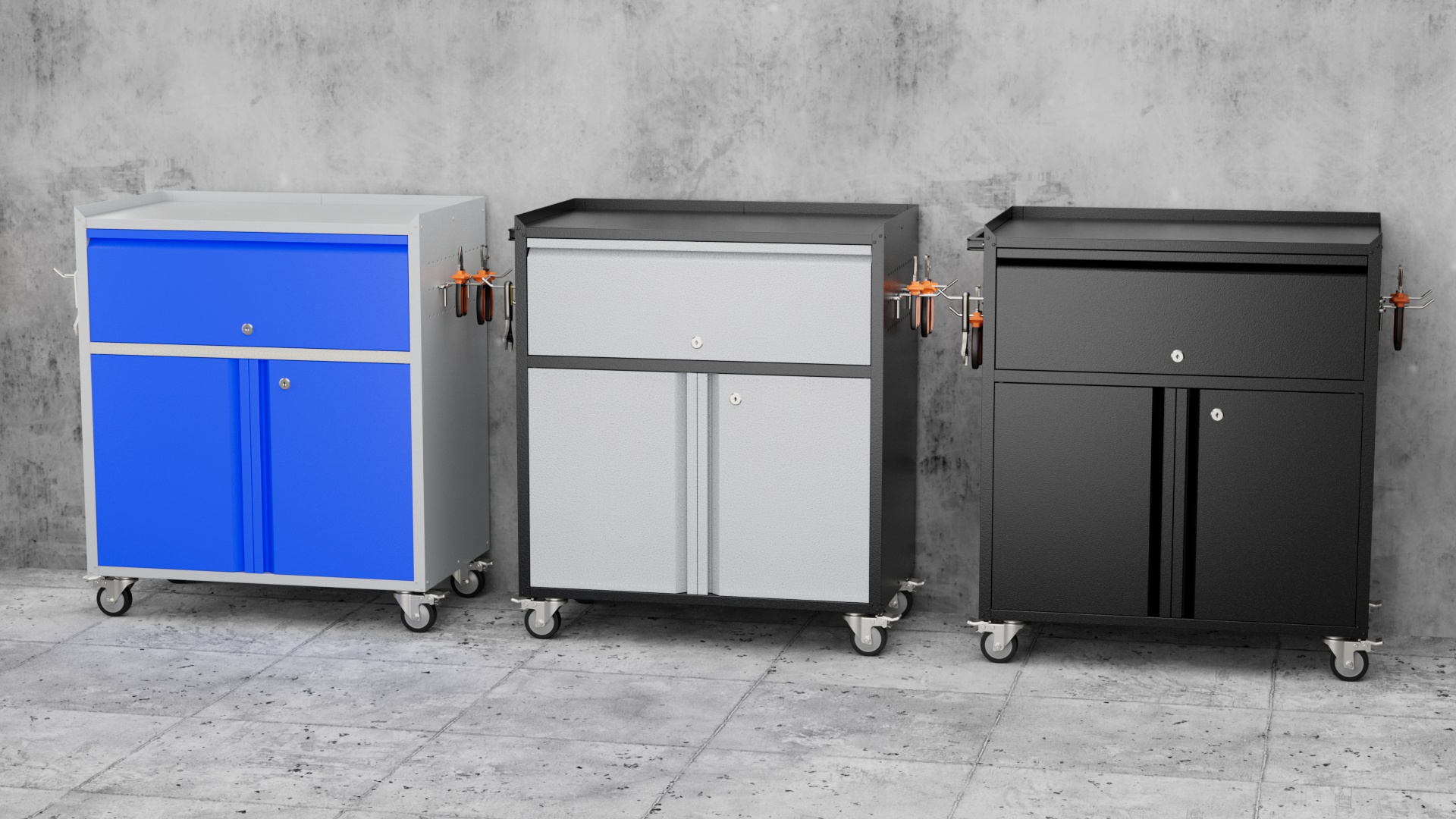 thumbnail video image 2 of Gaeanet Metal Garage Storage Cabinet with Wheels, Rolling Steel Cabinets with 1 Drawer & Adjustable Shelf,Storage Cabinets with Pegboard & Handle for Garage,Warehouse,Gray/Black,Assembly Required, 2 of 9