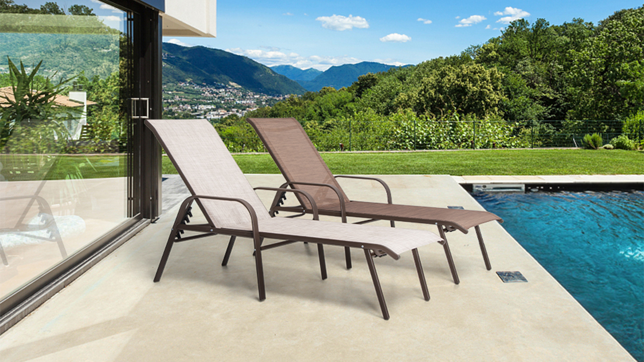 thumbnail video image 2 of Crestlive Products 2-Pack Outdoor Chaise Lounge Chair, 5‑Position Adjustable Patio Recliner, Light Gray, 2 of 6