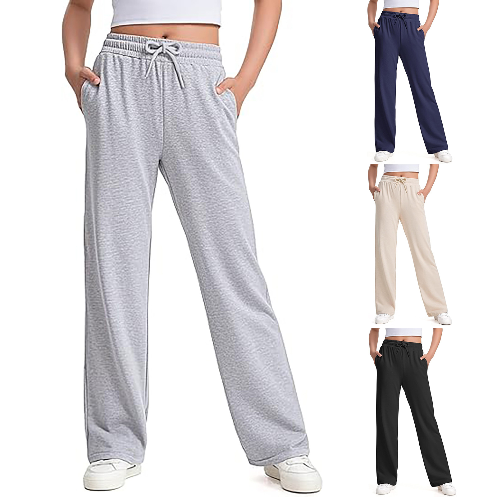thumbnail video image 2 of YUEHUA Girls Sweatpants Straight Leg French Terry Joggers Comfy Stretch Baggy School Sportswear for Teen Girls Size 7-8 years, 2 of 10