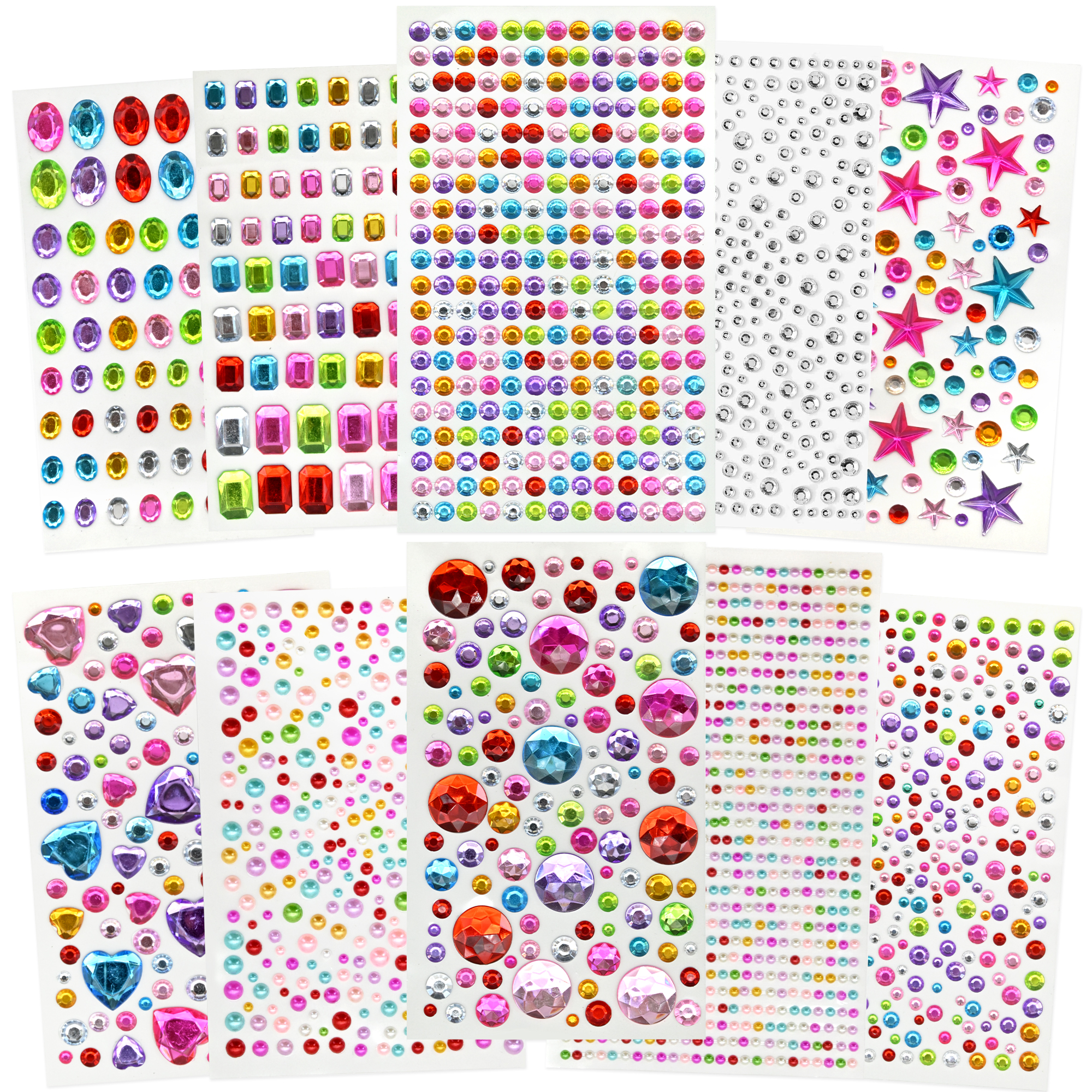 Gem Collection Sticker FEMBW Self Adhesive Rhinestones Gem Stickers, 10 Sheets 2442Pcs ...
