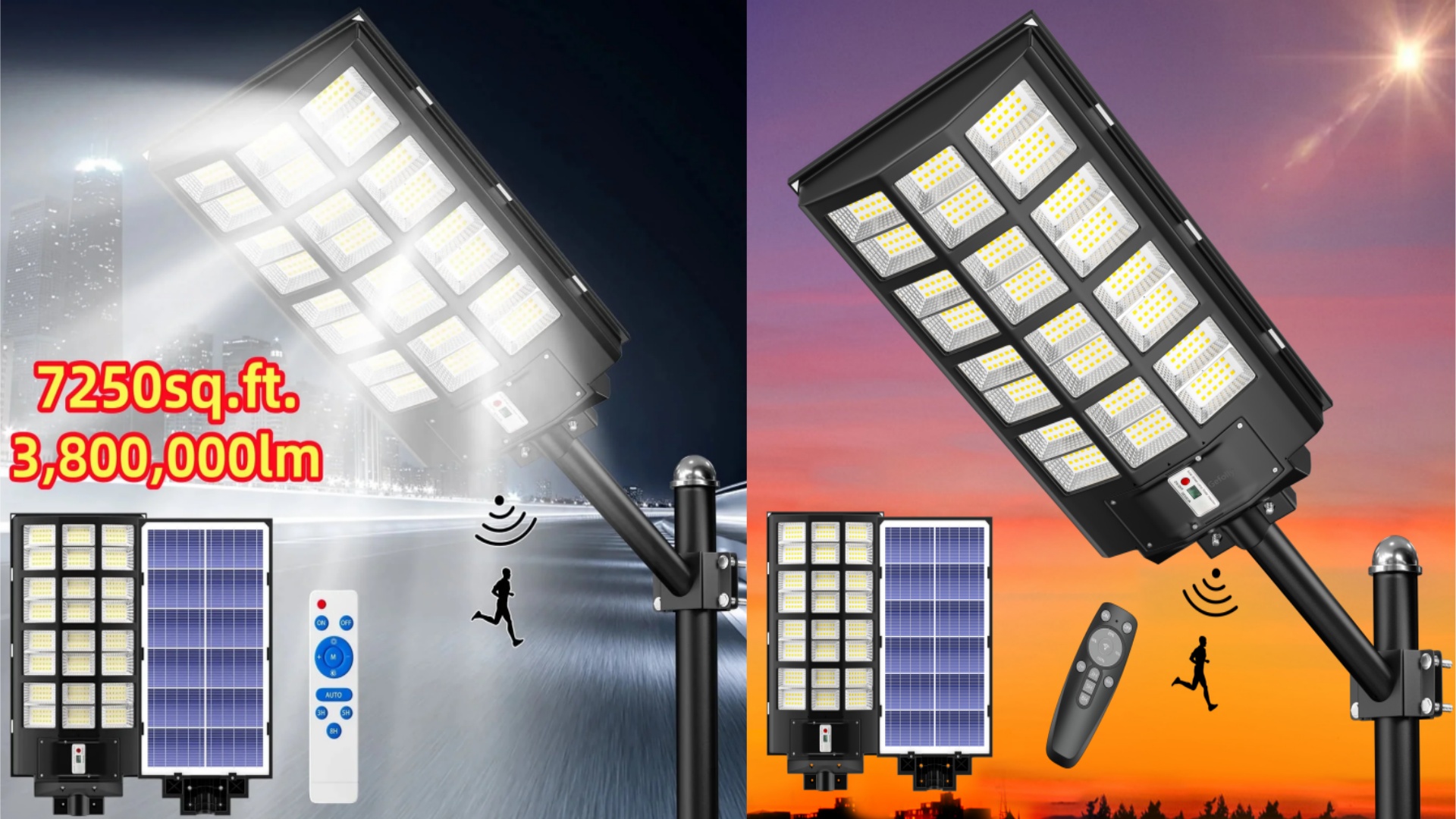 thumbnail video image 2 of Gefolly 13500W Solar Street Light , Commercial Parking Lot Light, 6500K Dusk to Dawn IP67 Outdoor Security Flood Light with Motion Sensor for Road, Yard, 2 of 9