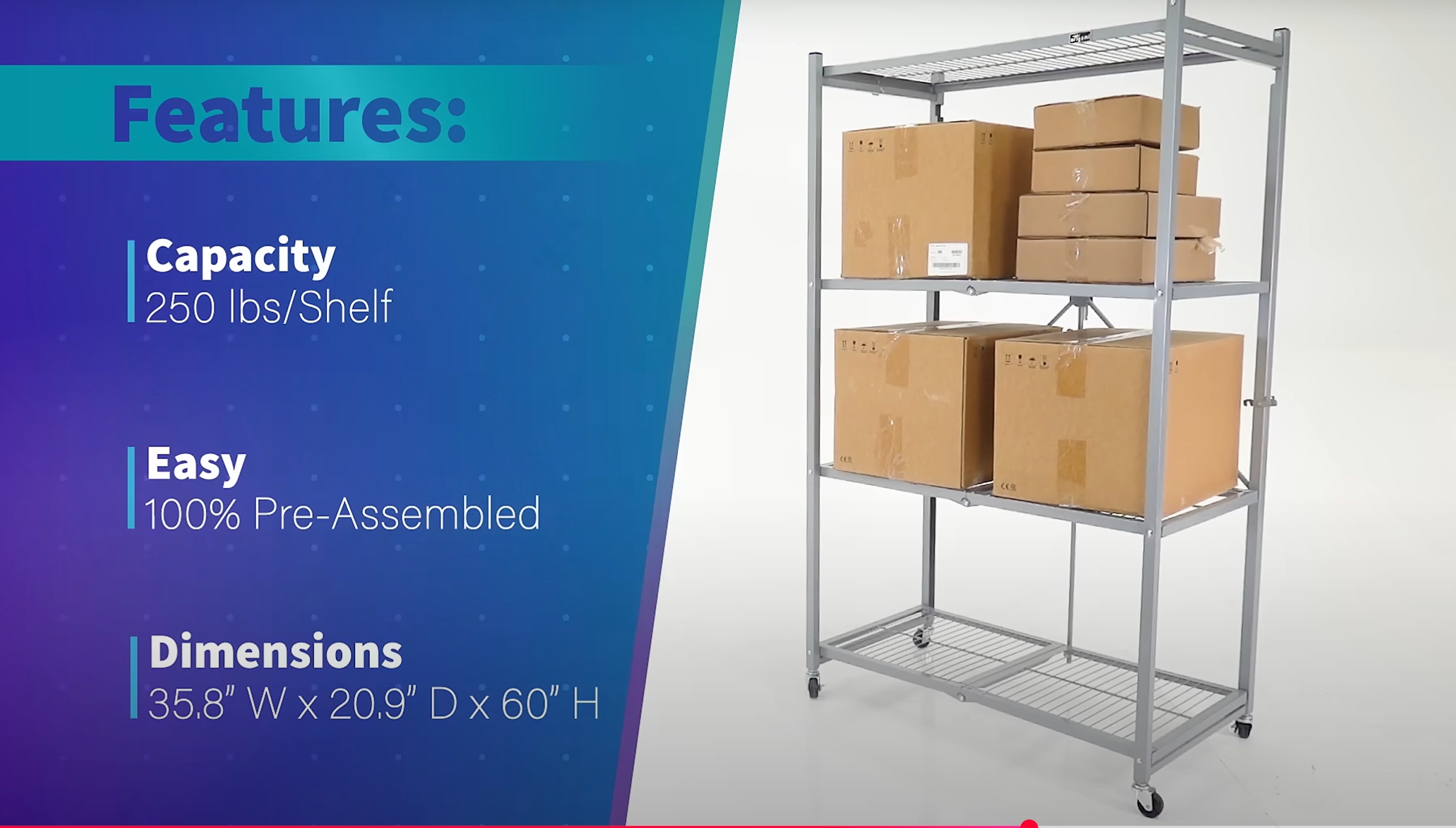 thumbnail video image 2 of Origami 4 Tier Multipurpose Folding Storage Rack with Wheels, 3 Pack, Gray, 2 of 12