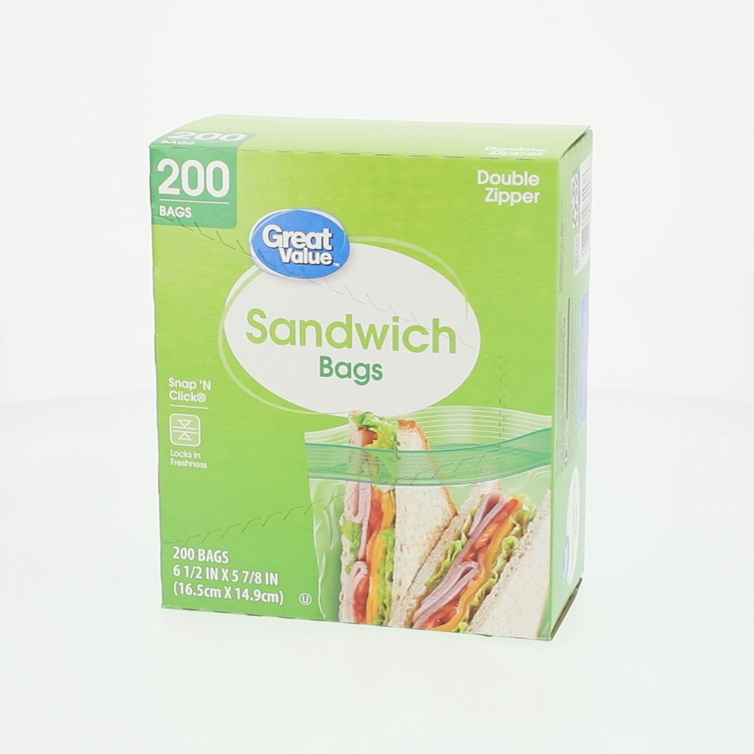 Great Value Double Zipper Sandwich Bags, 200 Count, 6.5x5.875 inch