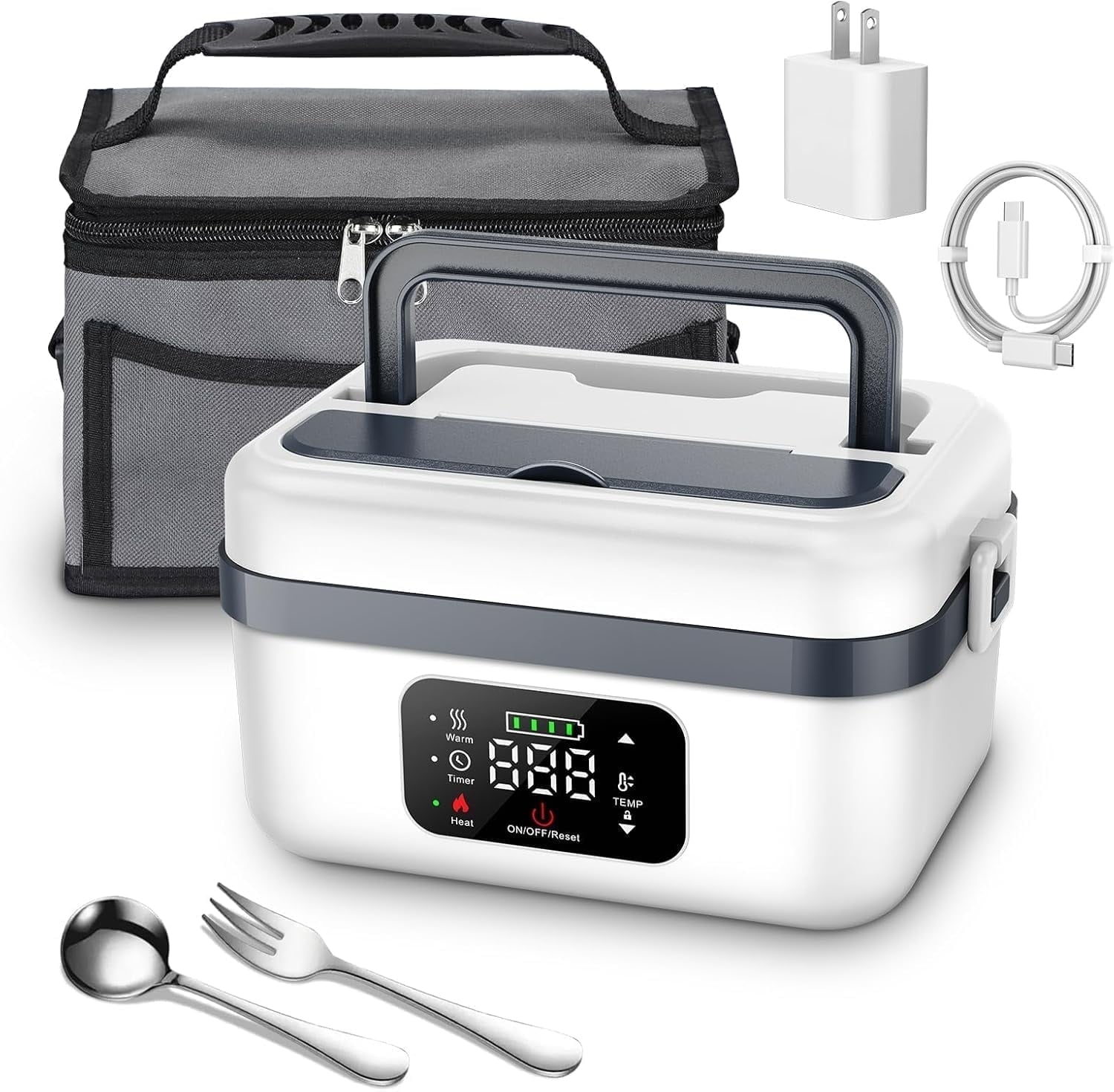 thumbnail video image 2 of ALEXUNICON Cordless Electric Lunch Box for Adults, Rechargeable Auto Heated Lunch Box with 1L Removable container&Insulated Bag for Office, Picnic, Car & Outdoor Use, 2 of 10