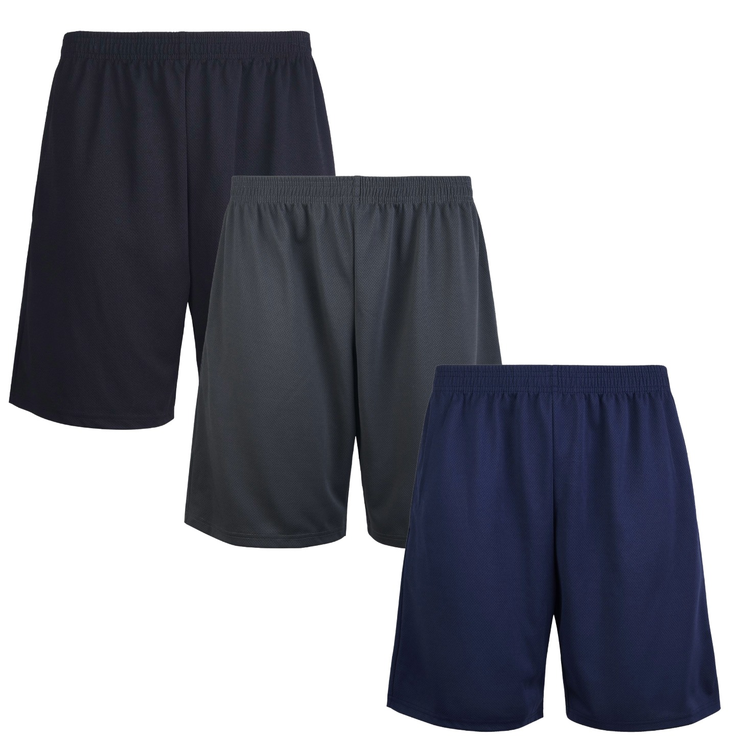 thumbnail video image 2 of Men's 3 Pack Performance Athletic Shorts with Elastic Waistband and Side Pockets, 2 of 6