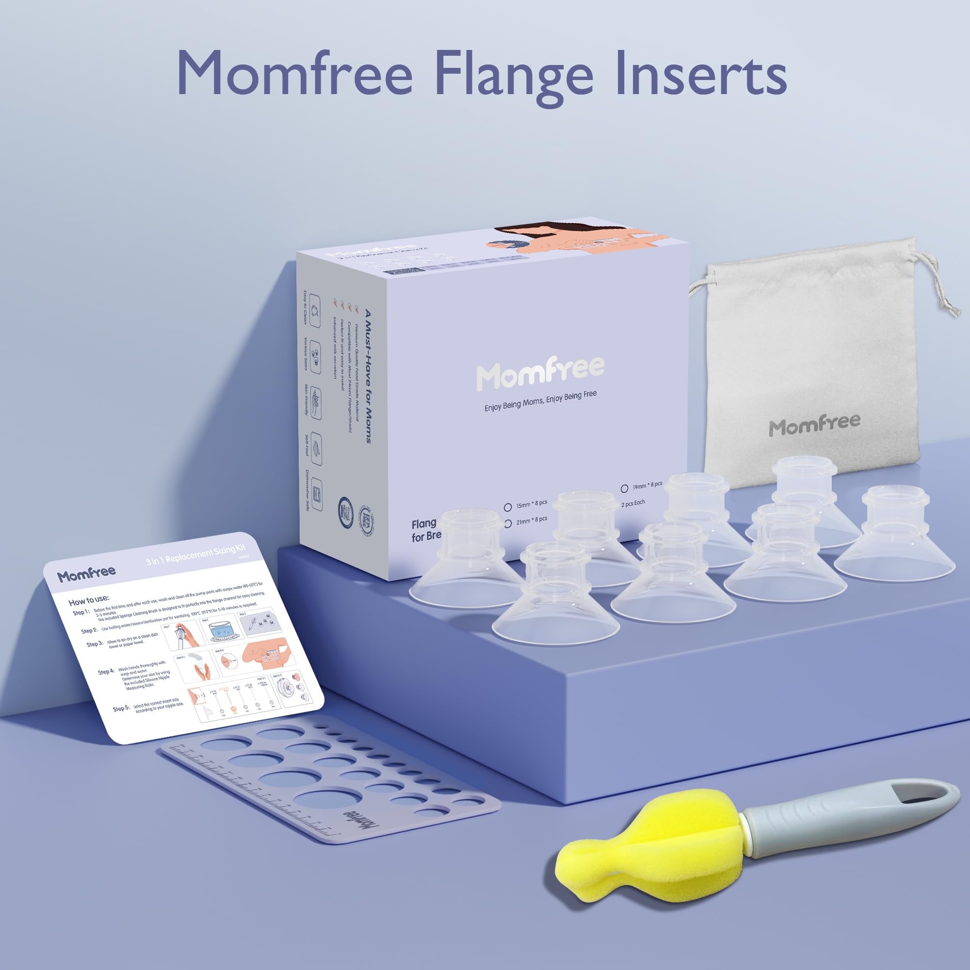 thumbnail video image 2 of 8PCS Flange Sizing Kit 15mm for 24mm Flanges/Shield, Soft Silicone Flange Insert Compatible Momcozy/Spectra/Medela Breast Pump, Breast Pump Essential kit(with Nipple Rulers and Storage Bag), 2 of 8
