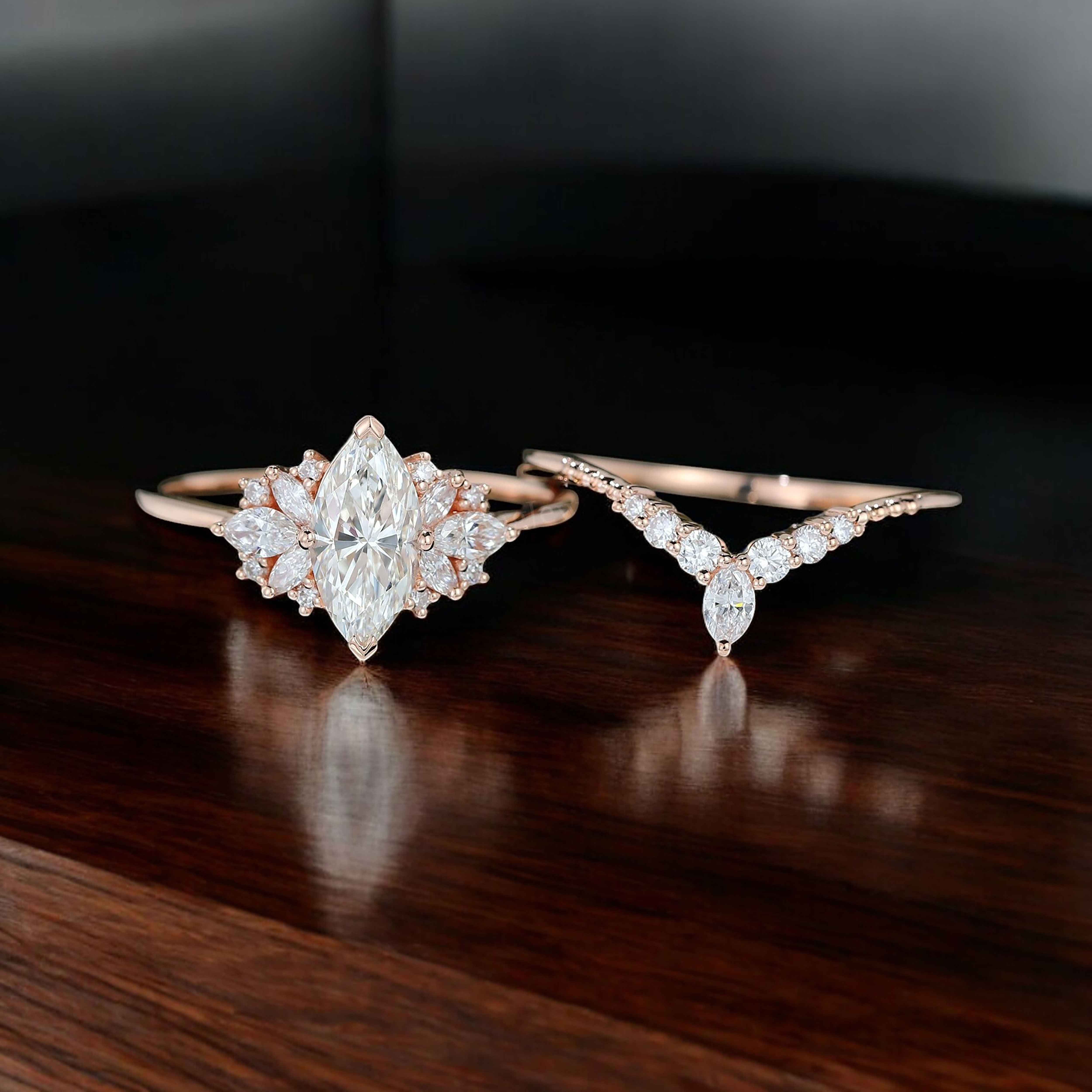 thumbnail video image 2 of Cora Jewellery 1.6TCW Vintage Moissanite Engagment Bridal Ring Set For Women, 14K Rose Gold, 7 US, 2 of 6