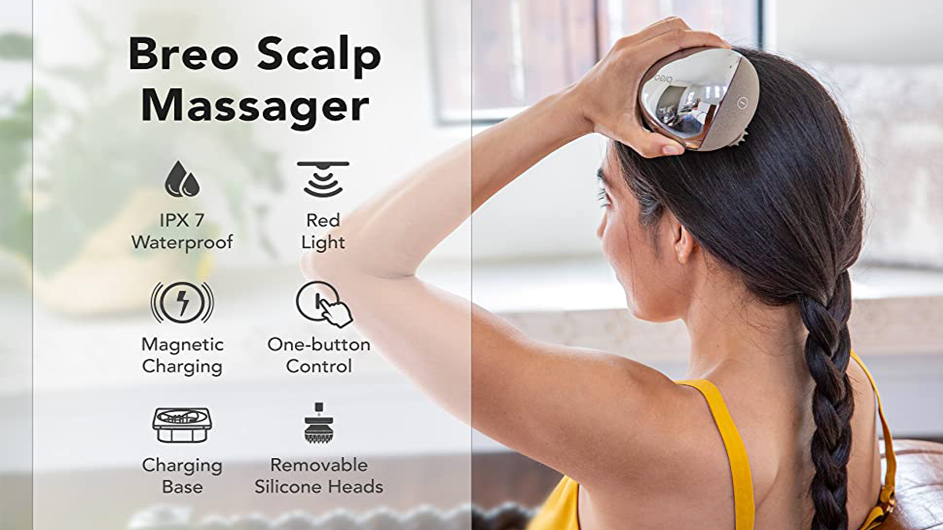 thumbnail video image 2 of Breo Scalp Mini Pro Scalp Massager IPX7 Scratcher Detangler Kneading Bamboo Charging Base Natural  Care Therapy, 2 of 12