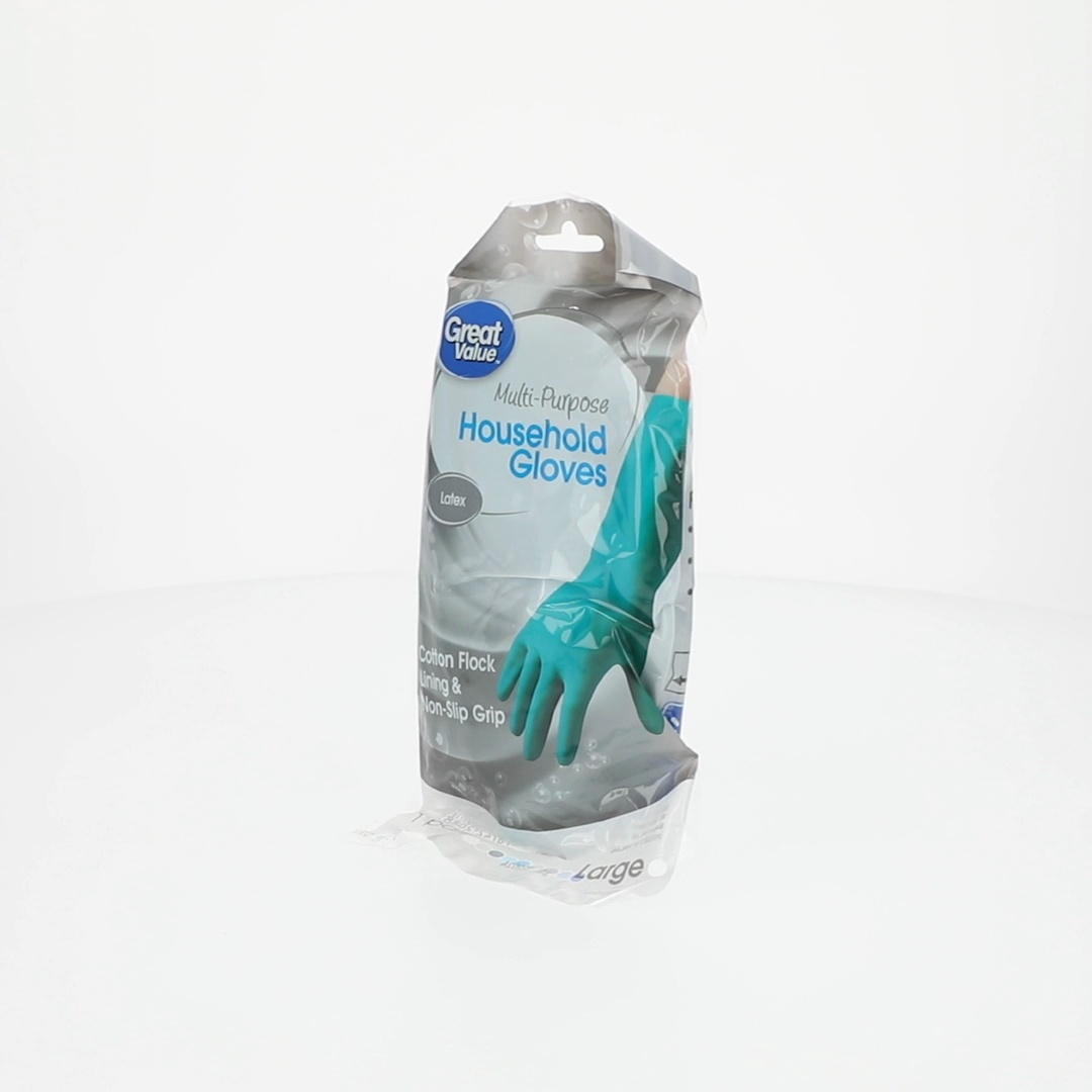 Great Value Latex Reusable Household Gloves, Large, Teal, Non-Slip
