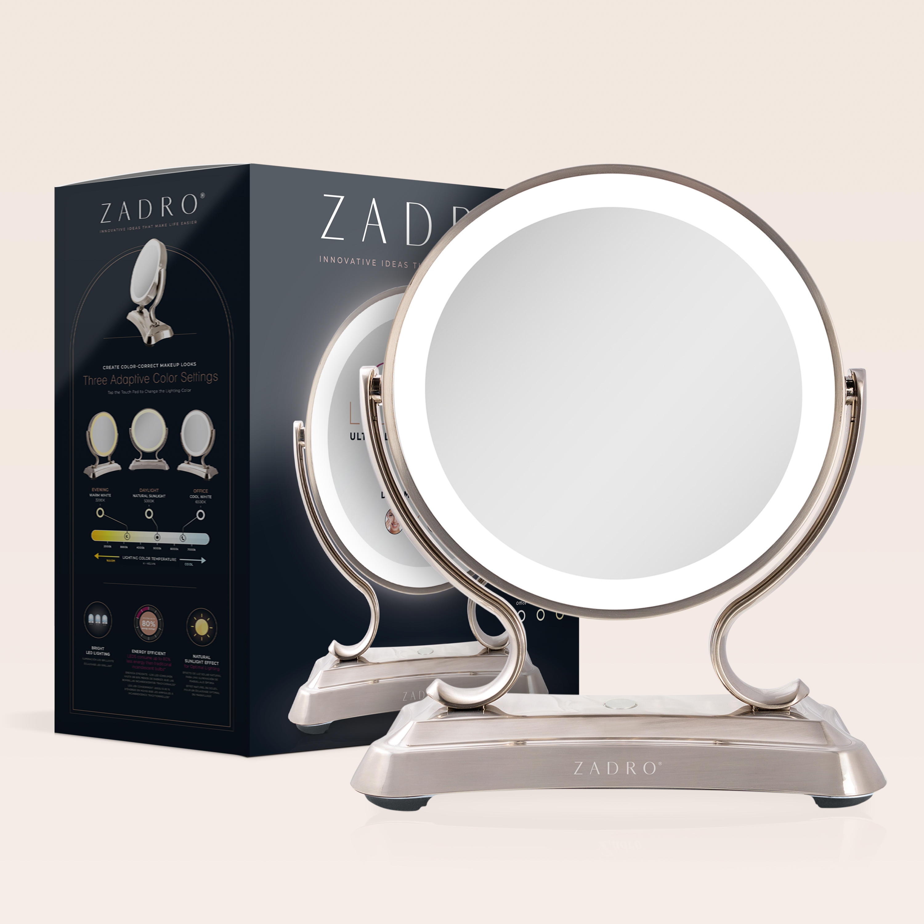 thumbnail video image 2 of Zadro Glamour LED Lighted Makeup Mirror w/ Magnification & Swivel Head, 2 of 8