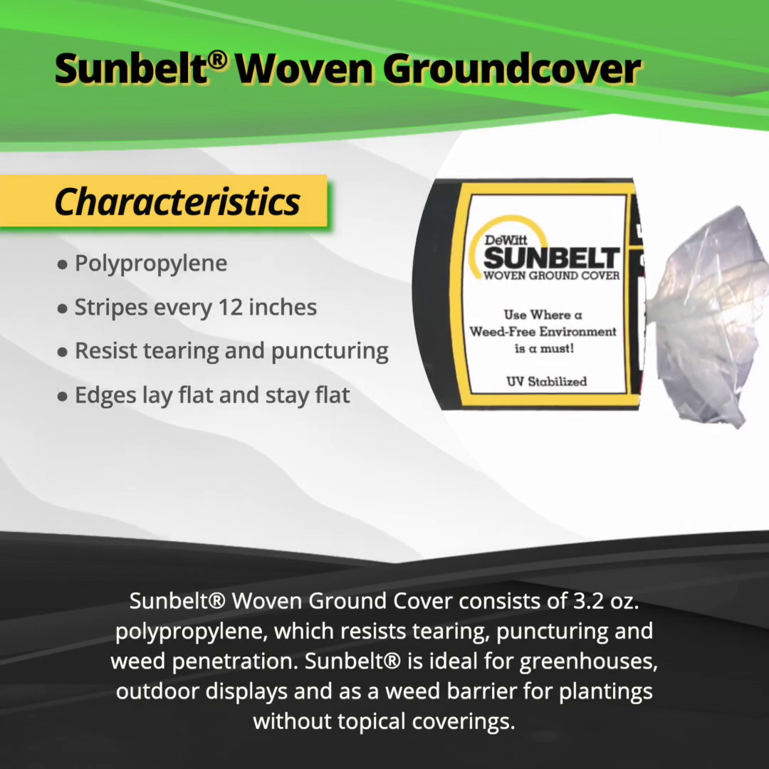 thumbnail video image 2 of DeWitt Sunbelt 4'x300' Woven Weed Barrier Landscape Ground Cover, (6 Pack), 2 of 12