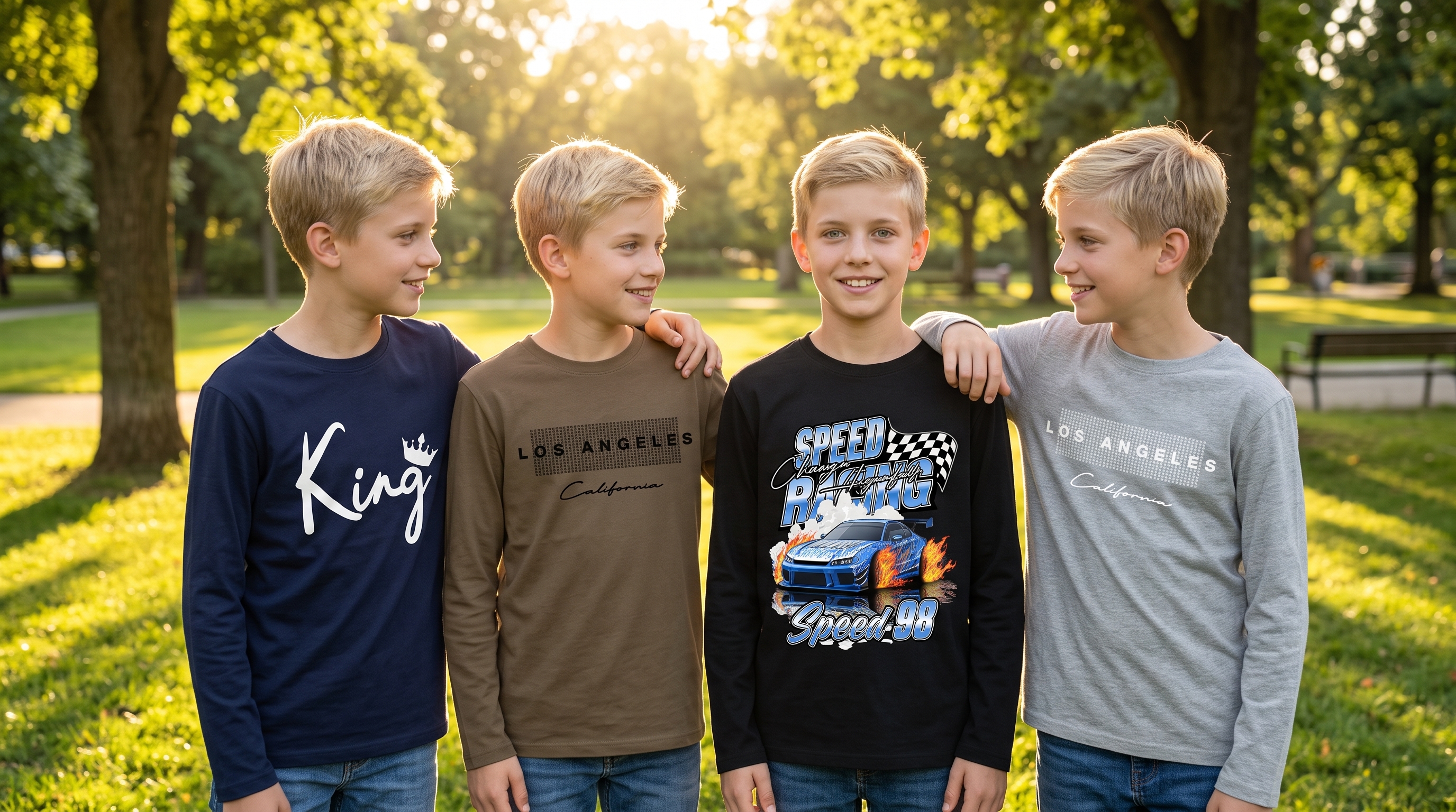 thumbnail video image 2 of PureChapter 4 Pack Boys T Shirts Mixed Graphic Long Sleeve Crew Neck T-Shirts for 7-15 Years, 2 of 7