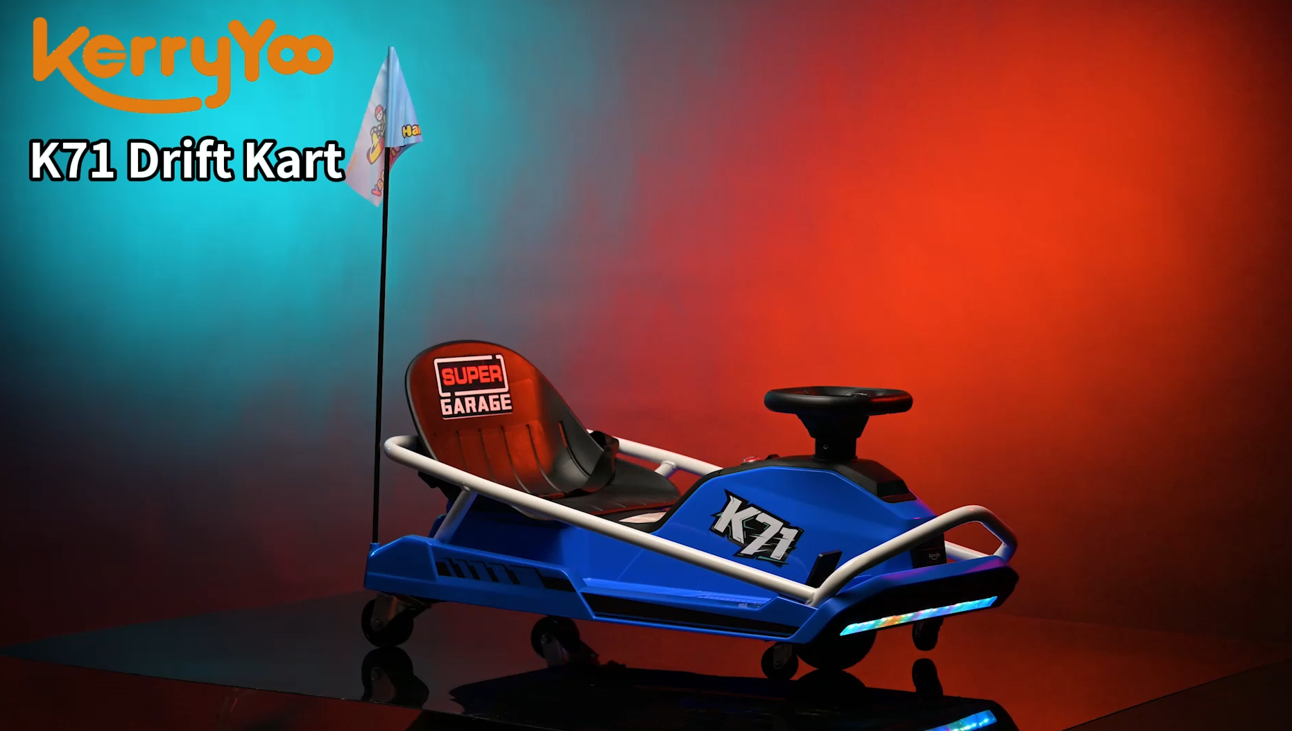 thumbnail video image 2 of Kerry Yoo K71 Drift Kart, 24V Crazy Cart Go Kart for Kids, Electric Ride on, 300W Brushless Motor, Ages 6+, 360° Drifting,High/Low Speed-Red, 2 of 8