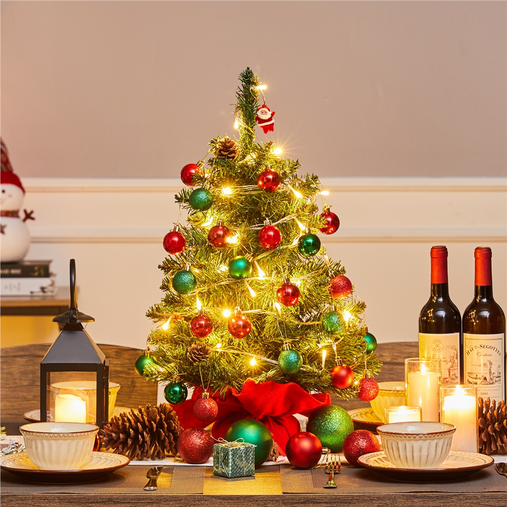 thumbnail video image 2 of Yaheetech 3 Ft Tabletop Mini Artificial Christmas Tree with Pine Cones and Cement Base, 2 of 8