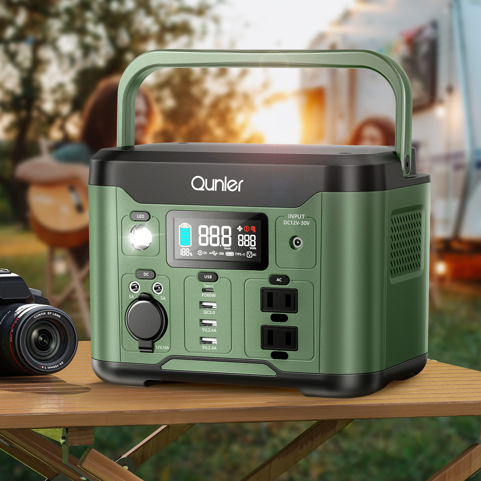 thumbnail video image 2 of Qunler 300W Portable Power Station 296Wh with 120V AC, 60W PD Fast Charge, for Camping, RV, Home Emergency (No Solar Panel), 2 of 12
