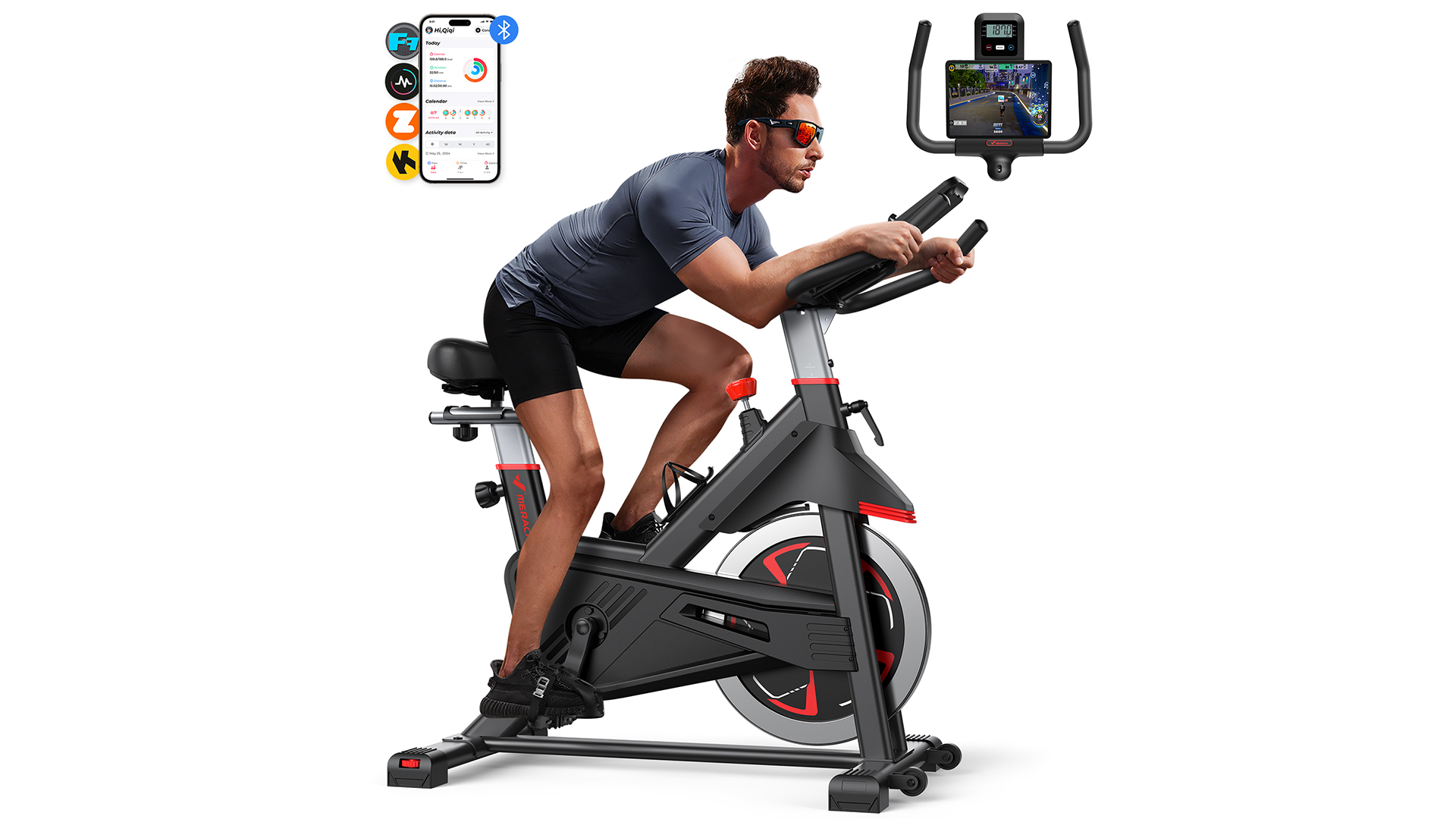 thumbnail video image 2 of MERACH Exercise Bike Magnetic Indoor Cycling Bike with 350lbs Weight Capacity & 40 lbs Flywheel LED Monitor Free APP, Stationary Bike for Cardio Workout, 2 of 7