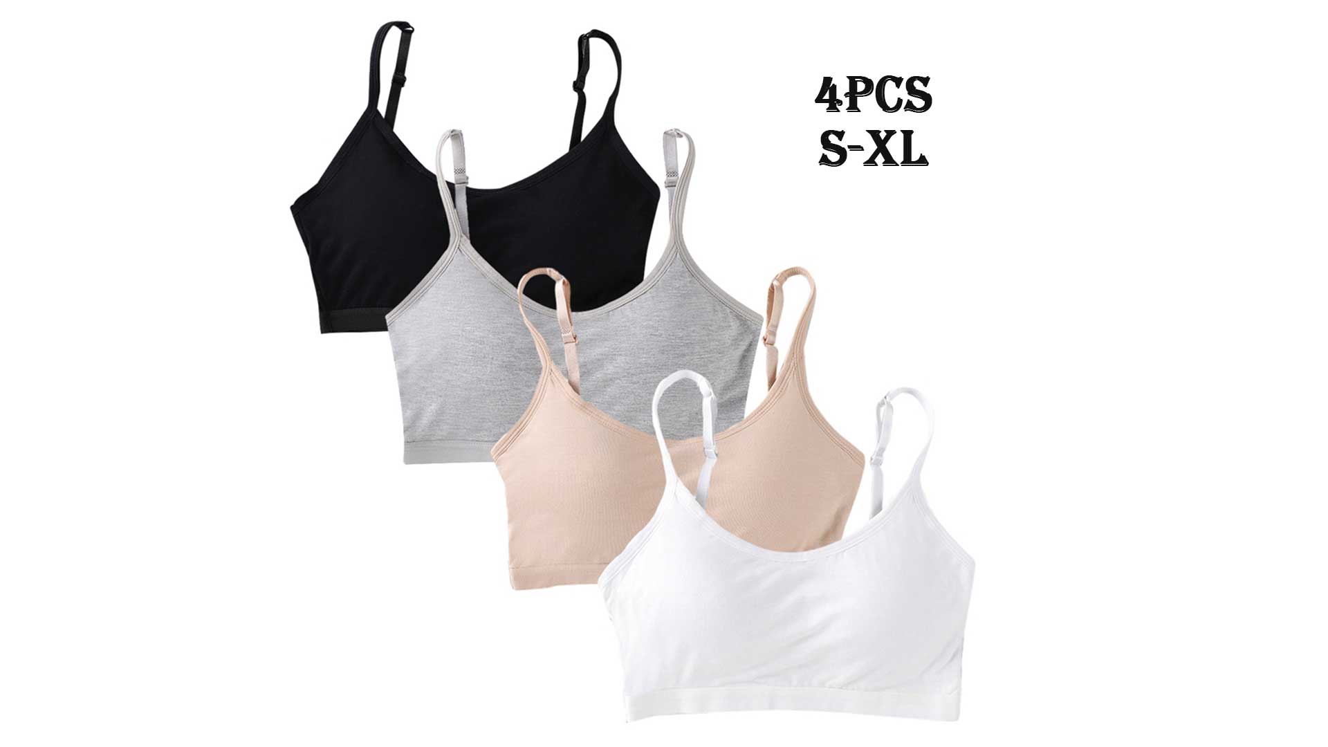 thumbnail video image 2 of Ingzy 4-pack Teens Girls Training Bra Comfort Stretch Cami Bralette Cotton Padded Sports Bra for Big Girls 10-18 Years, 2 of 12