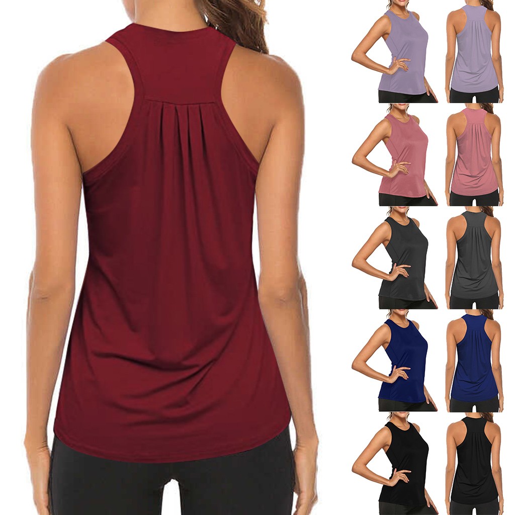 thumbnail video image 2 of Summer Polyester Sleeveless Workout Racerback Yoga Tank Tops for Women Blue Activewear Heart Pleated Gym Shirts Athletic XL, 2 of 5