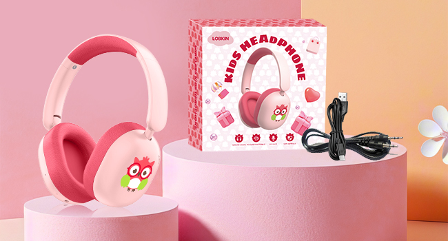 thumbnail video image 2 of LOBKIN Kids Headphones,Bluetooth 5.4,Over Ear Kids Headphones with Mic 35H Playtime 85dB Safe Volume Limited Foldable Design for Girls Travel/School/Tablet (Pink), 2 of 10