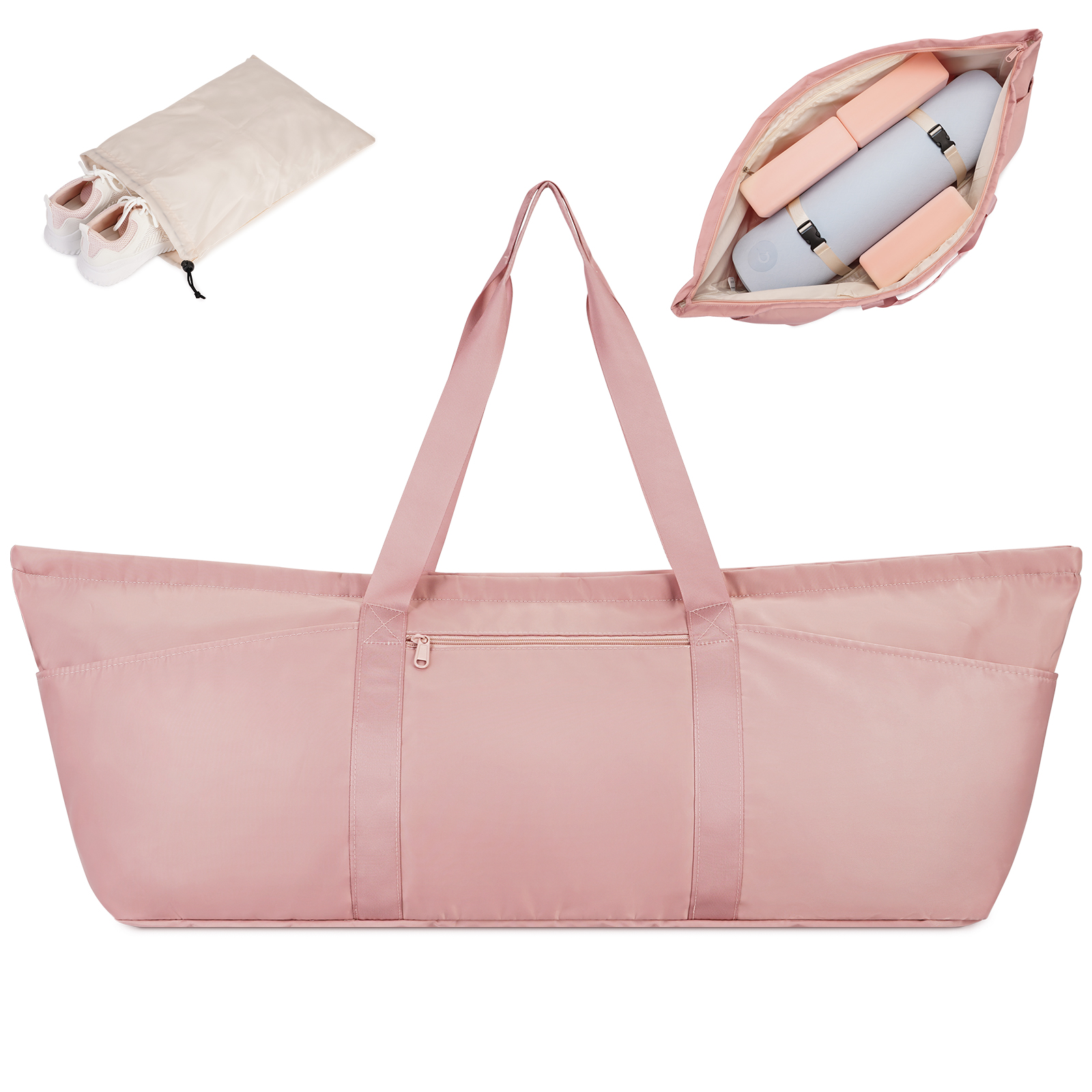 thumbnail video image 2 of Large Yoga Mat Bag Carrier with Shoe Compartment & Wet Pocket Water Resistant Women Yoga Tote for Travel for Mat and Accessories, Army Green, 2 of 8